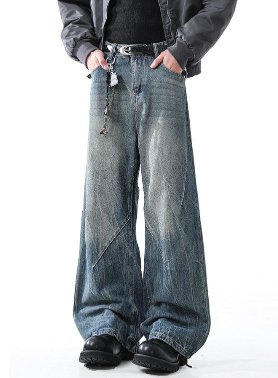 Japanese Brand American retro washed men's cleanfit wide-leg jeans Size US 32 / EU 48 - 2 Thumbnail