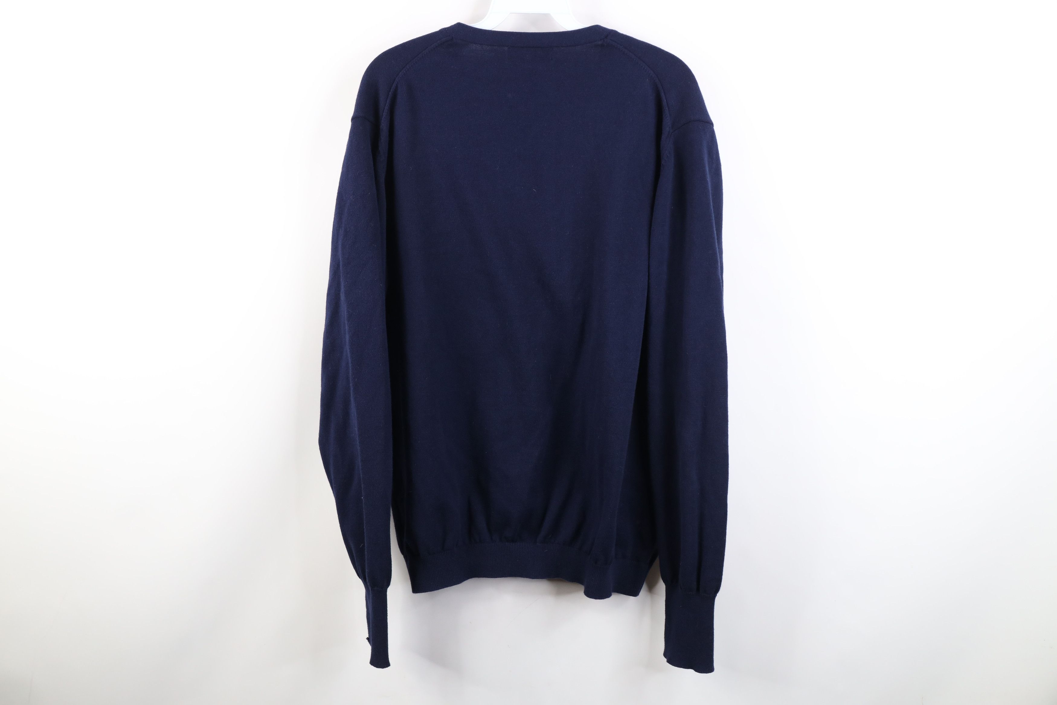 Lands' End Vintage 90s Lands End Cotton Ribbed Knit V-Neck Sweater Navy Size US L / EU 52-54 / 3 - 9 Thumbnail