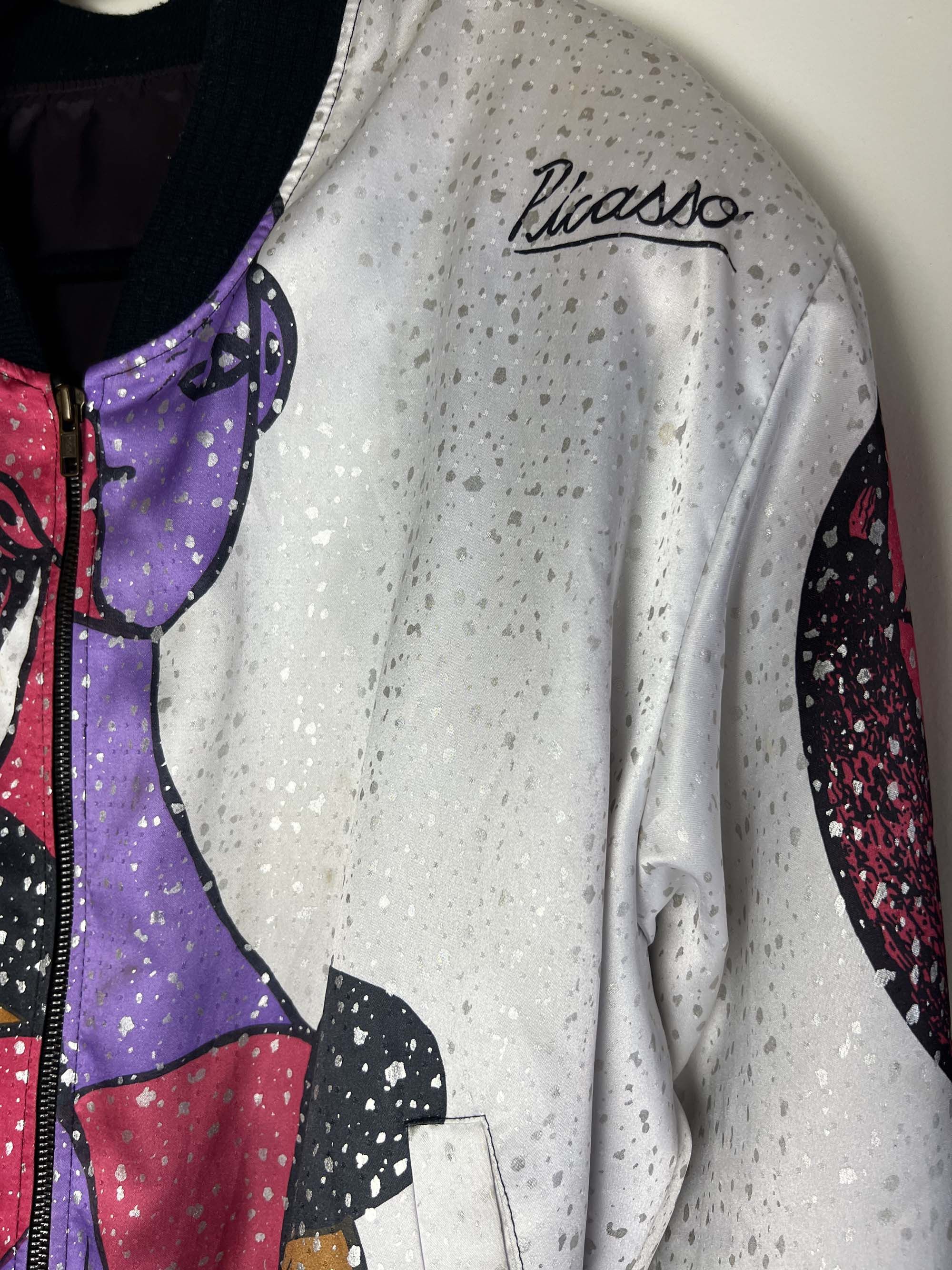 Vintage Vintage 1990's White Picasso Pop Art Silky Bomber Jacket Size US M / EU 48-50 / 2 - 3 Thumbnail