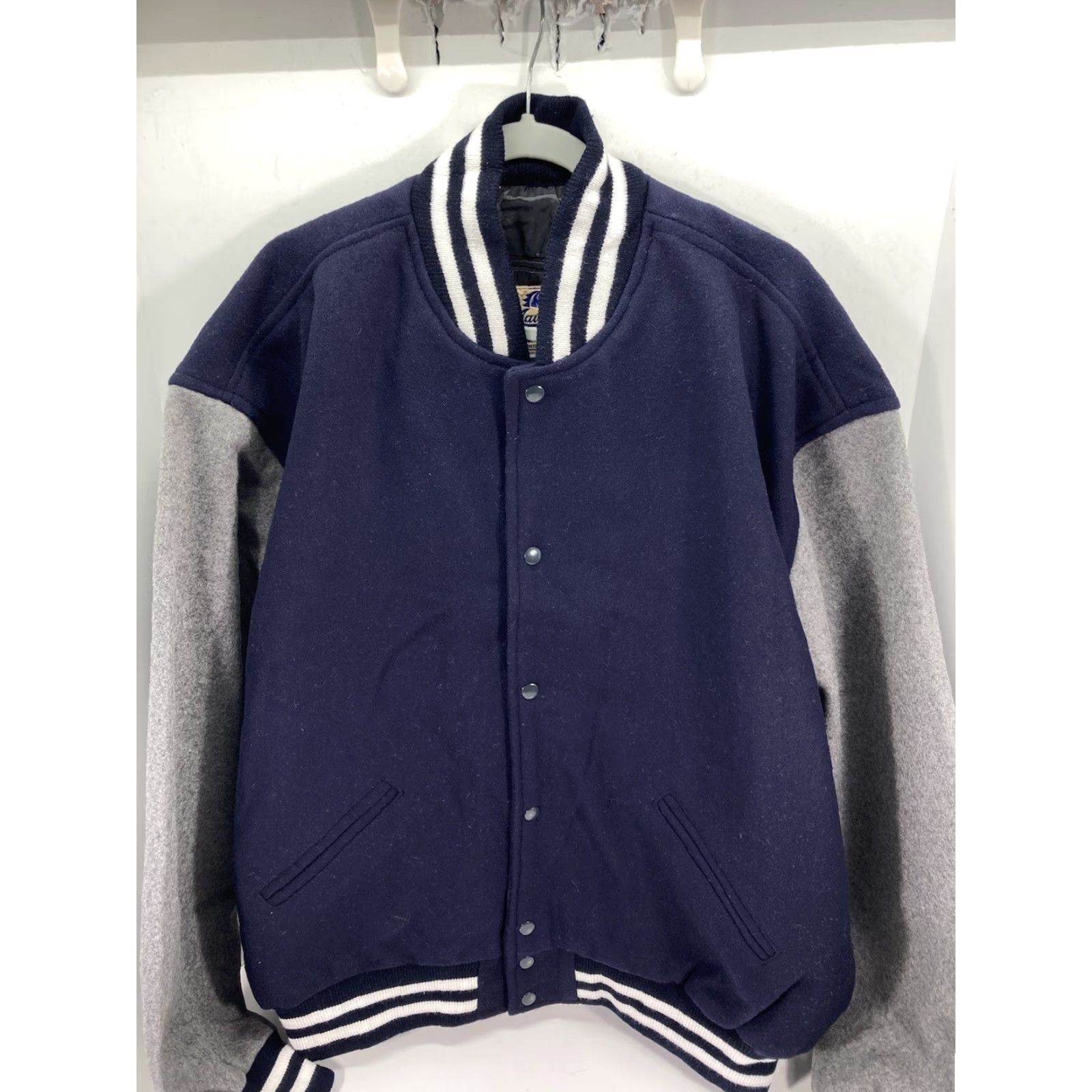 Vintage Maverick Varsity Jacket Wool Men 3XL Blue Gray Full Snap USA NWOT Letters Letterman Chest 32 Inches Slim? Size US XXL / EU 58 / 5 - 2 Thumbnail