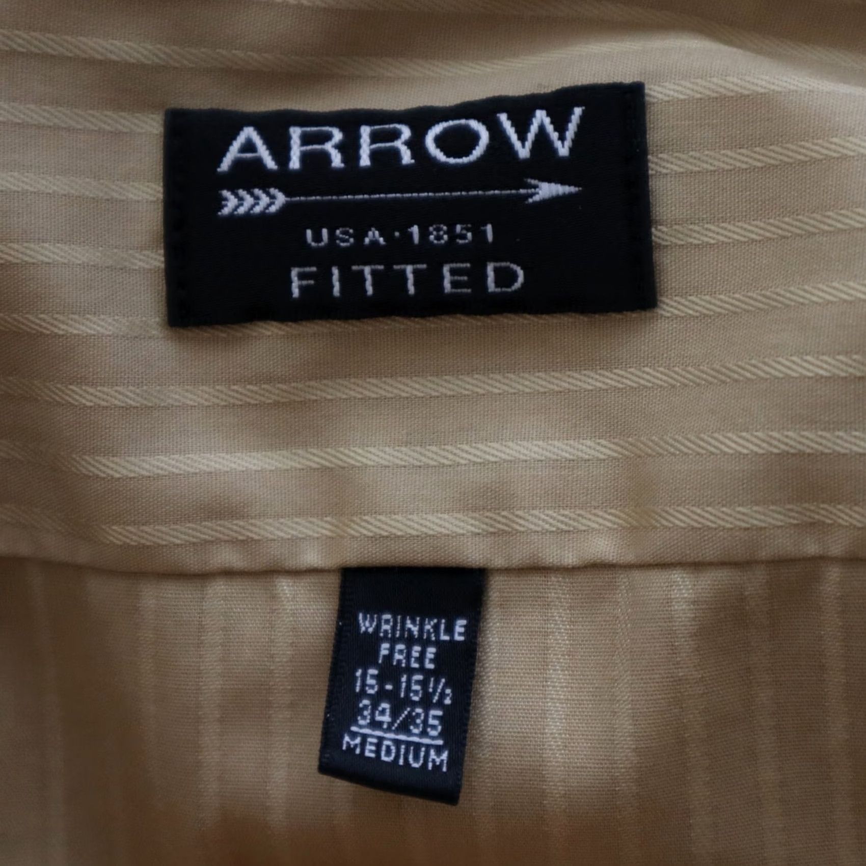Arrow Arrow Shirt Mens Medium 15-15.5 34/35 Gold Striped Button Up Long Sleeve Wool? No. Size US L / EU 52-54 / 3 - 6 Thumbnail