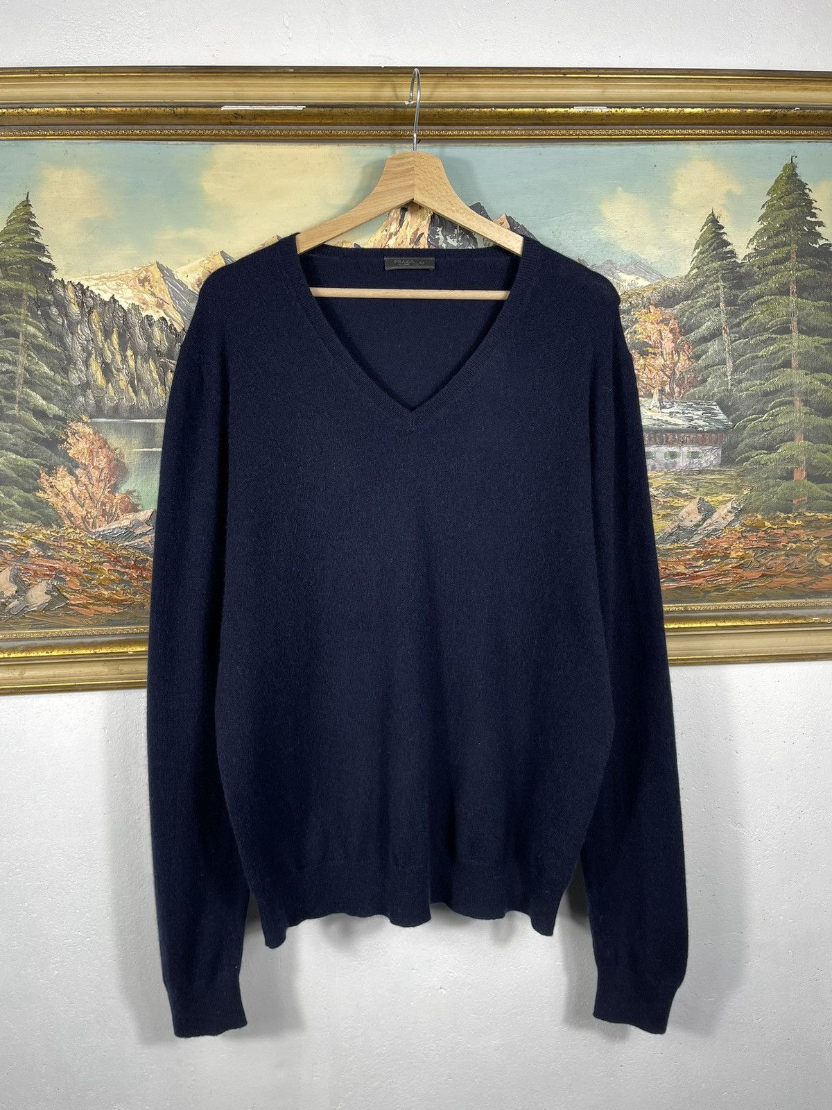 Prada × Vintage Prada Cashmere Navy Knitwear Sweater Luxury Designer Premium Size US L / EU 52-54 / 3 - 1 Thumbnail