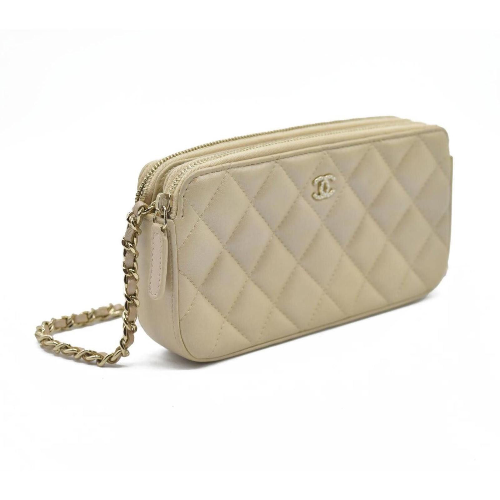 Chanel Chanel Canvas Small Rectangular Leather Chain Clutch Beige Size ONE SIZE - 10 Thumbnail