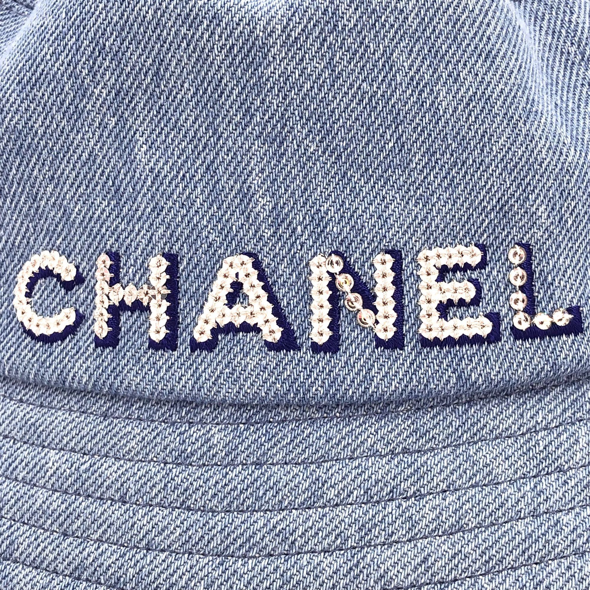 Chanel Chanel Blue Cotton Fishermans Bucket Hat W/ Sequin Logo Made Size ONE SIZE - 6 Thumbnail