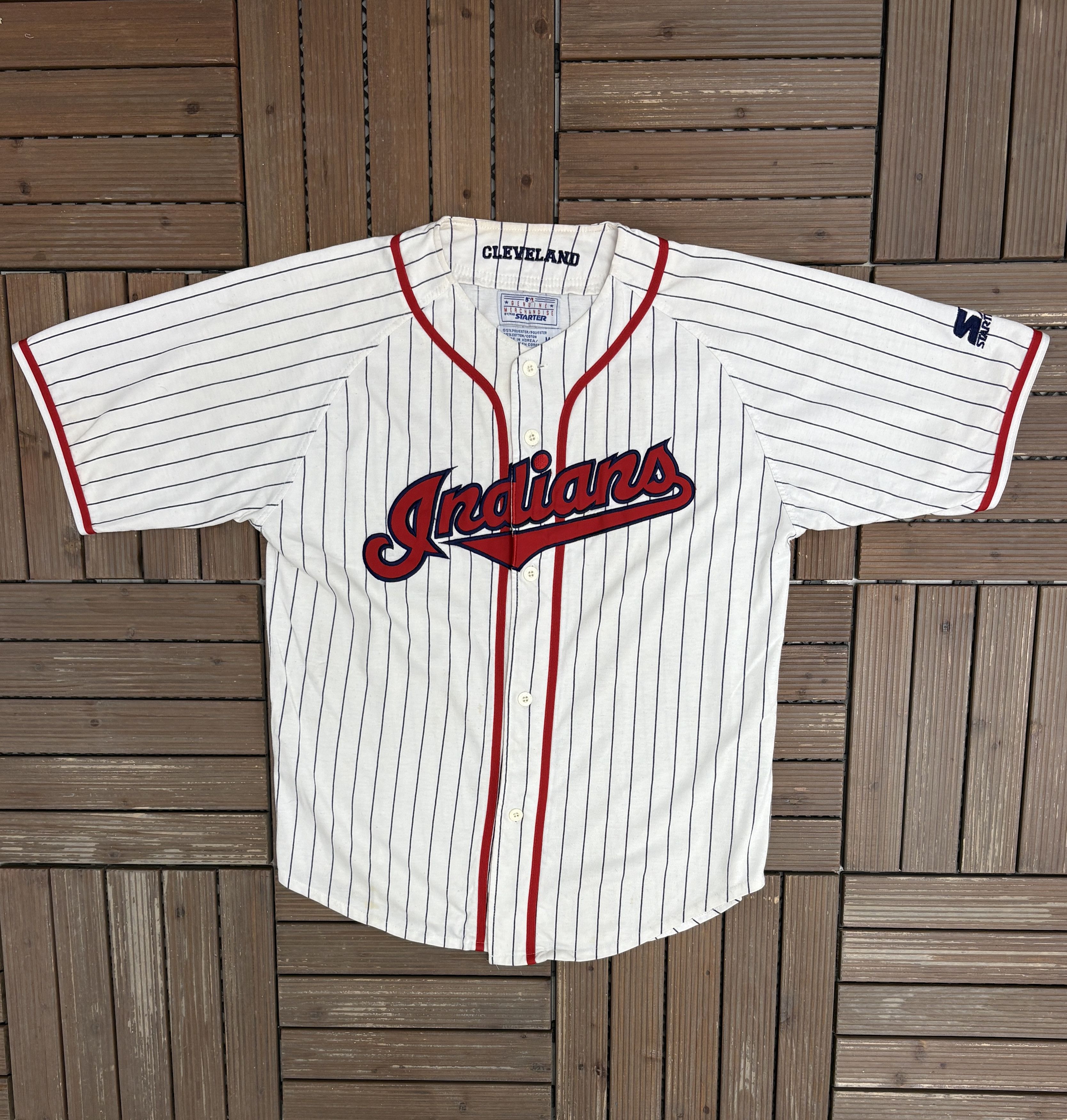Starter Cleveland Indians Pinstripe Stitched Vintage Baseball Jersey Size US M / EU 48-50 / 2 - 1 Thumbnail