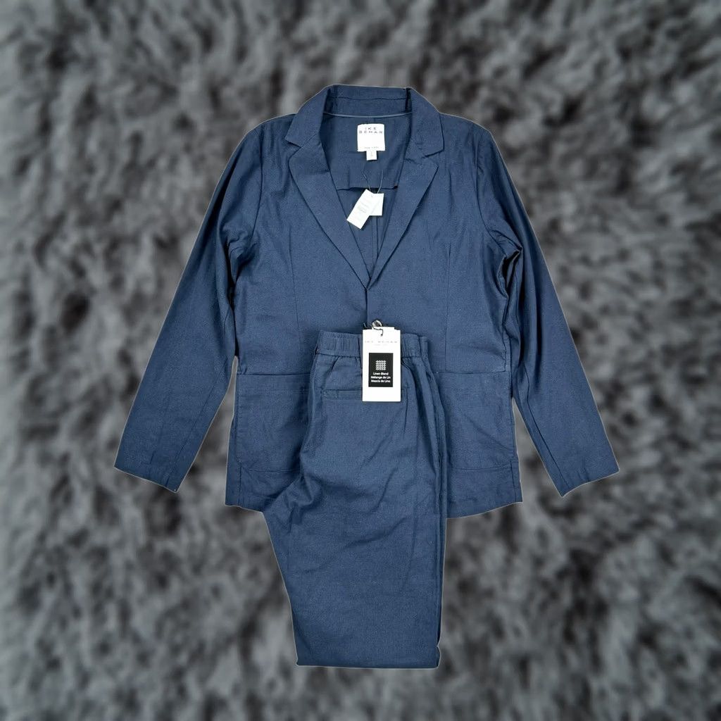 Ike Behar Ike Behar Suit Small Dark Navy Cotton Linen Spandex Unstructured NWT Men's Size 36R - 1 Thumbnail