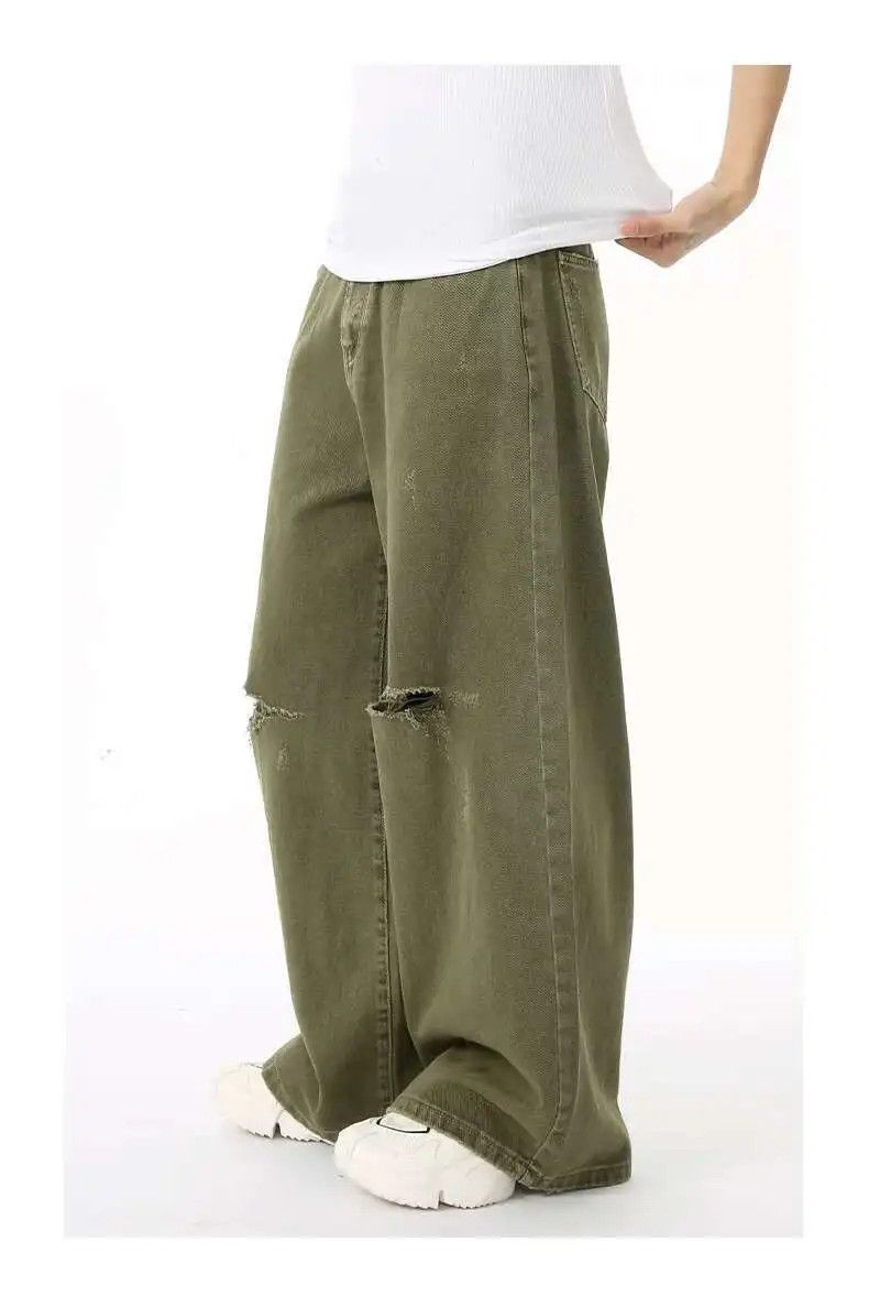 Japanese Brand Green Wide Leg Denim Baggy Jeans Size US 30 / EU 46 - 10 Thumbnail