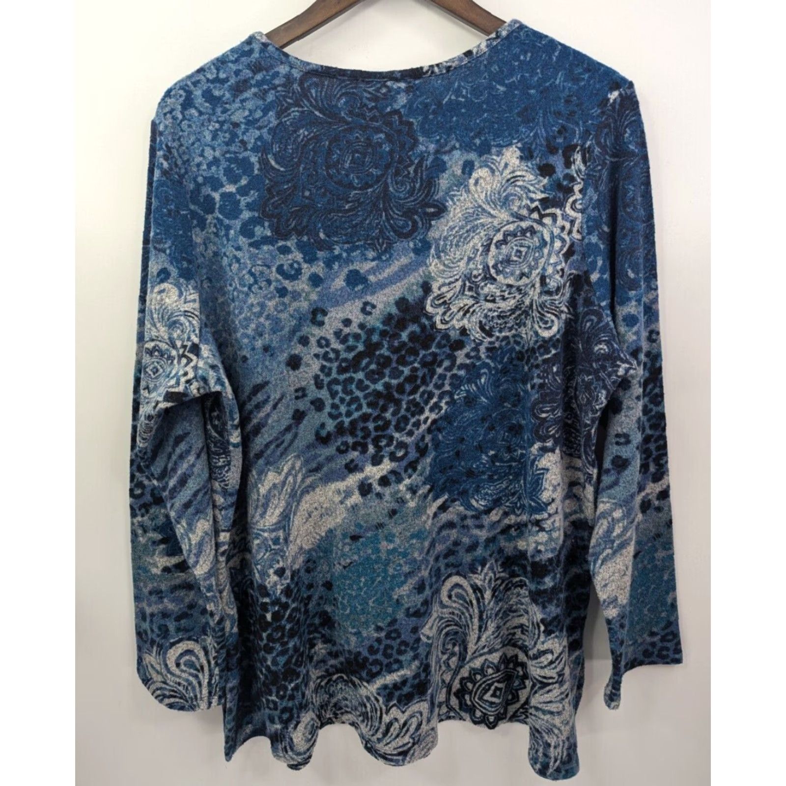 Vintage Susan Graver Printed Sweater Knit Long Sleeve Tunic Womens 1X Purple Knit Polyester 1X Tunic Sweater Ladies Size XL / US 12-14 / IT 48-50 - 3 Thumbnail