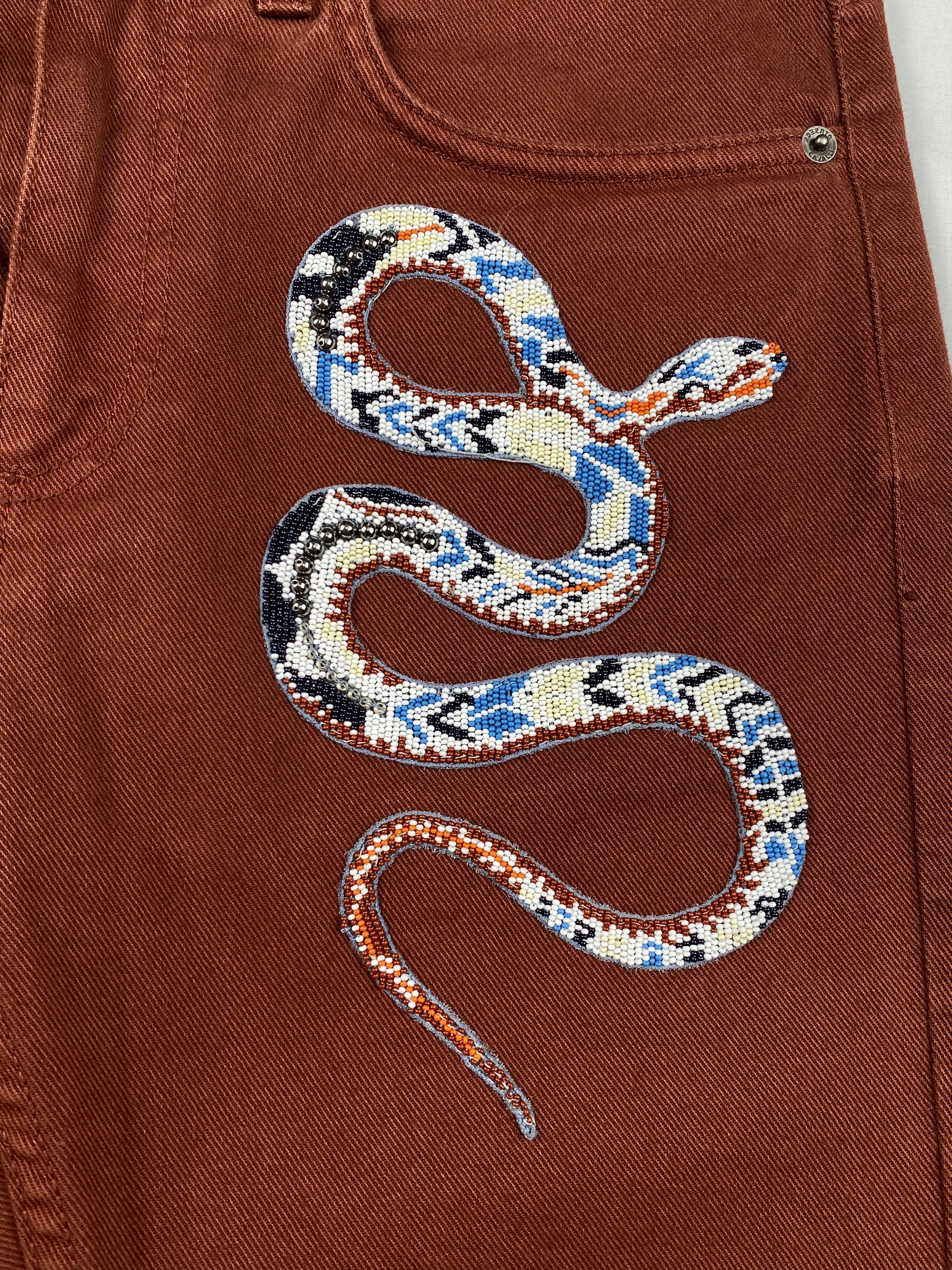 Just Cavalli Beaded Snake Graphic Denim Jeans Size US 30 / EU 46 - 6 Thumbnail