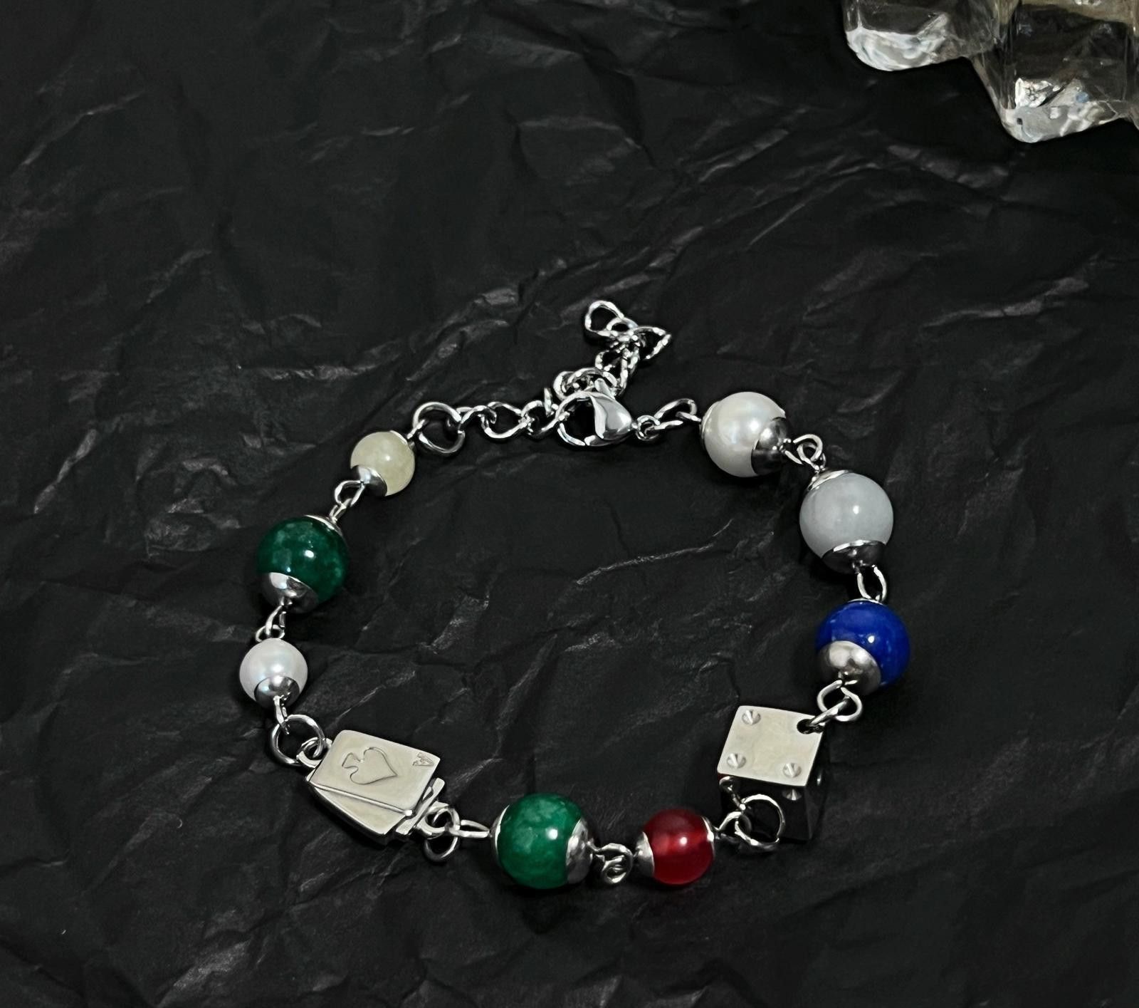 Jewelry Multicolor Beaded Silver Charm Bracelet, Gambling Dice Style Size ONE SIZE - 4 Thumbnail