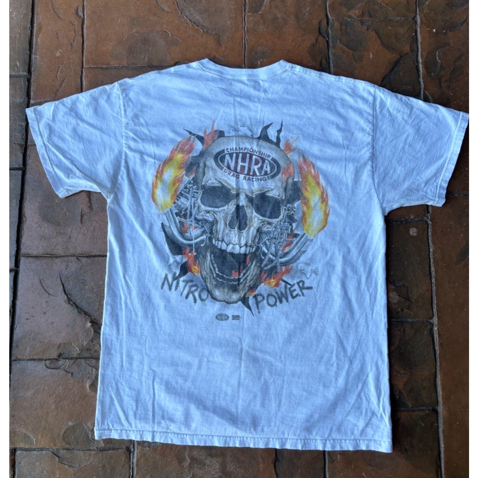 Doublet VINTAGE NHRA Nitro Power Skull Racing T-Shirt XL White Short Sleeve Crew Neck Graphic Print Double-Sided 90s Grunge Emo Cars Size US XL / EU 56 / 4 - 2 Thumbnail
