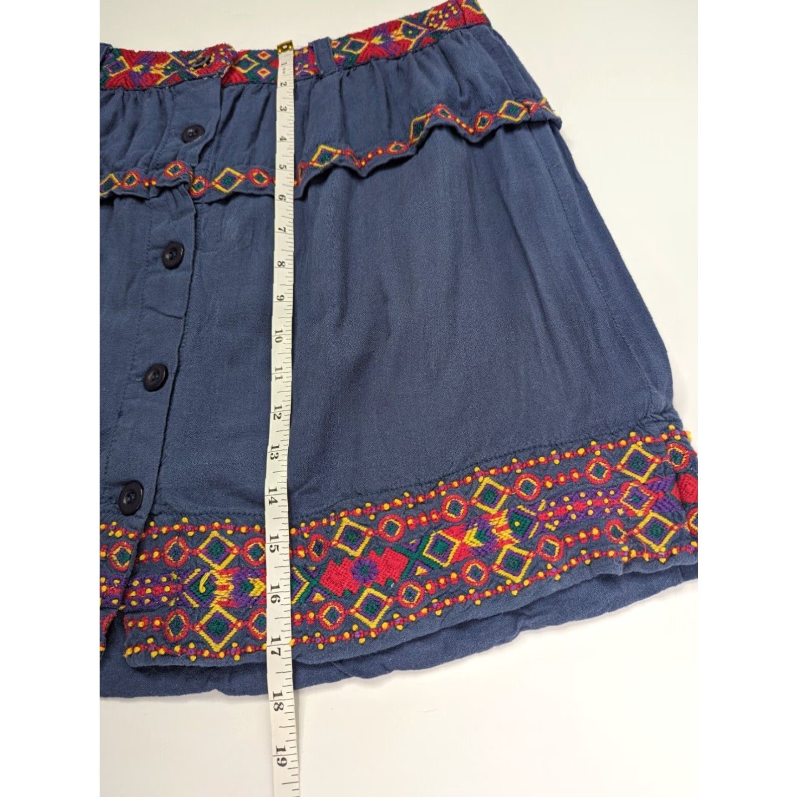 Miss Me Miss Me Blue Couture Embroidered Linen Lined Skirt Button Front Size Large Women Short Mini Size 36" / US 14 / IT 50 - 3 Thumbnail