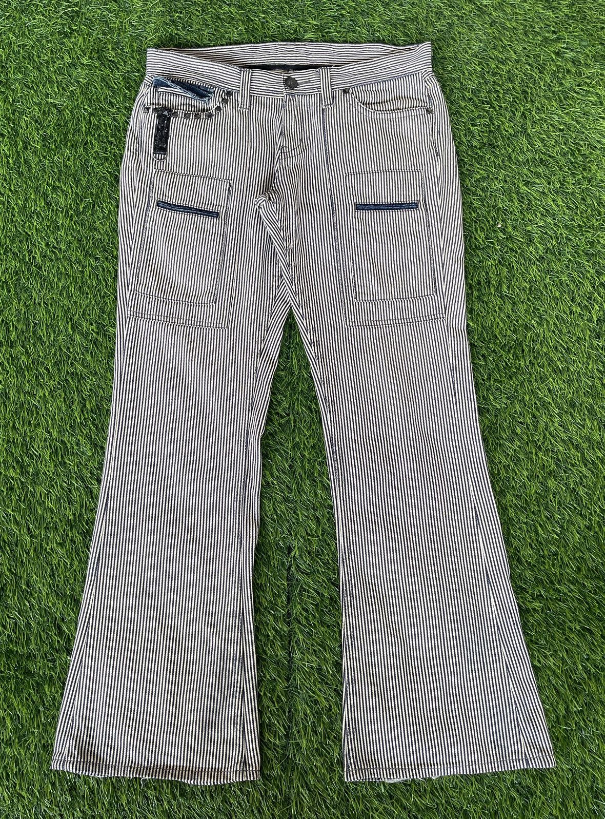 Vintage 90s🔥MURDER LICENSE🔥Flared Striped Bush Pants Jeans
