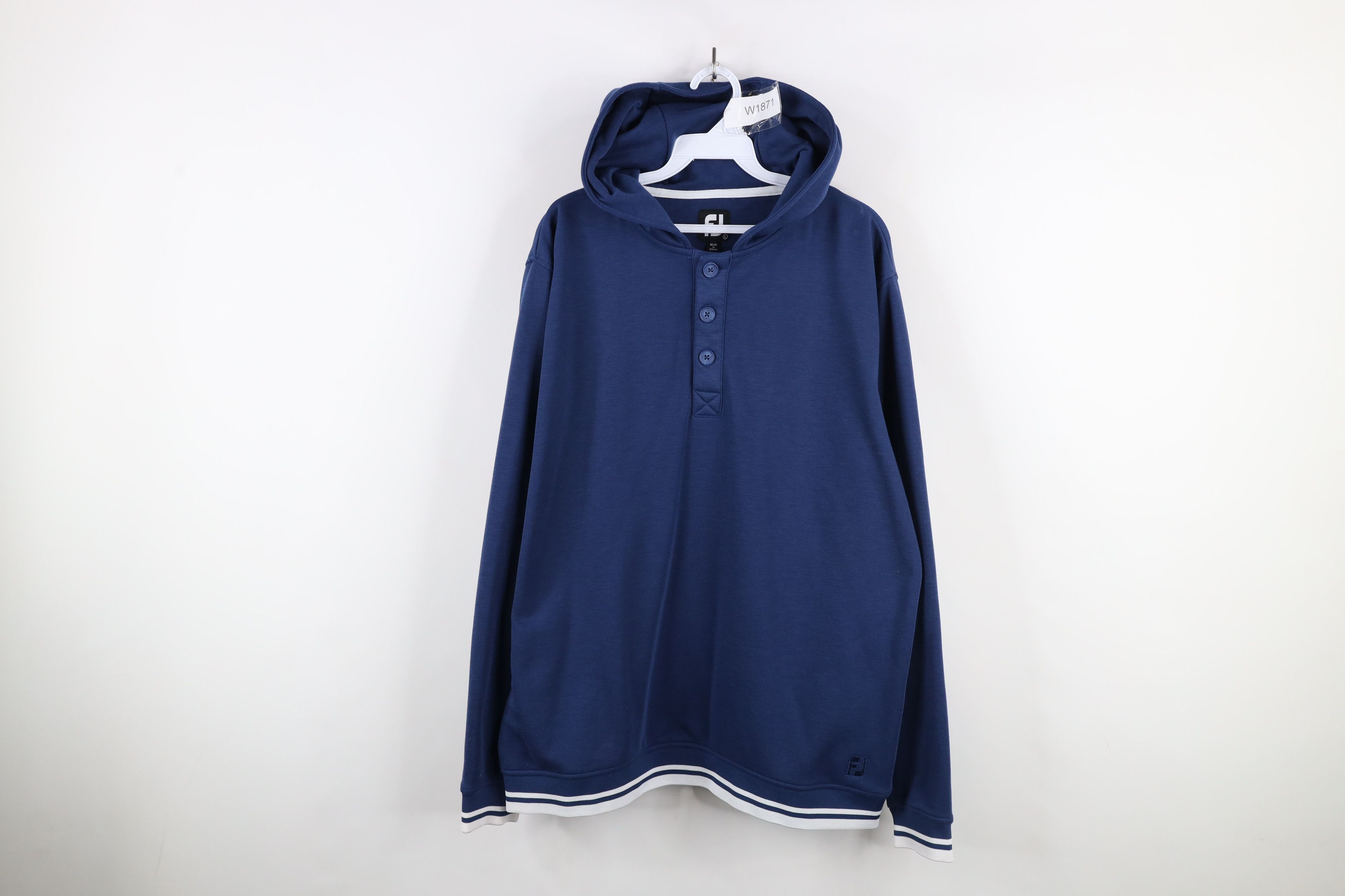 Footjoy × Vintage FootJoy Golf Soft Touch Henley Hoodie Sweatshirt Blue Size US L / EU 52-54 / 3 - 1 Thumbnail