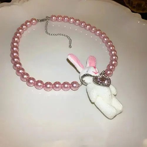 Japanese Brand × Vintage Cute Rabbit Pendant Necklaces For Women Girl Rhinestone Size ONE SIZE - 2 Thumbnail