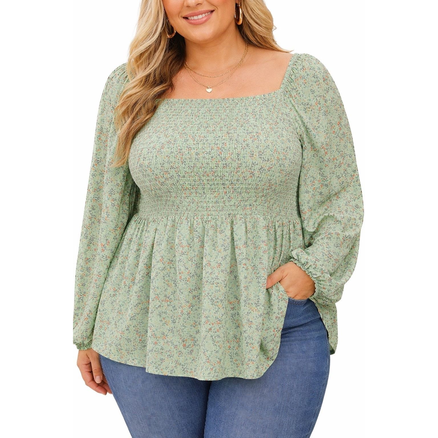 Other Chic Soul Top - Mint Green Floral Peplum - Size 3X Size 3XL / US 20-22 - 1 Thumbnail