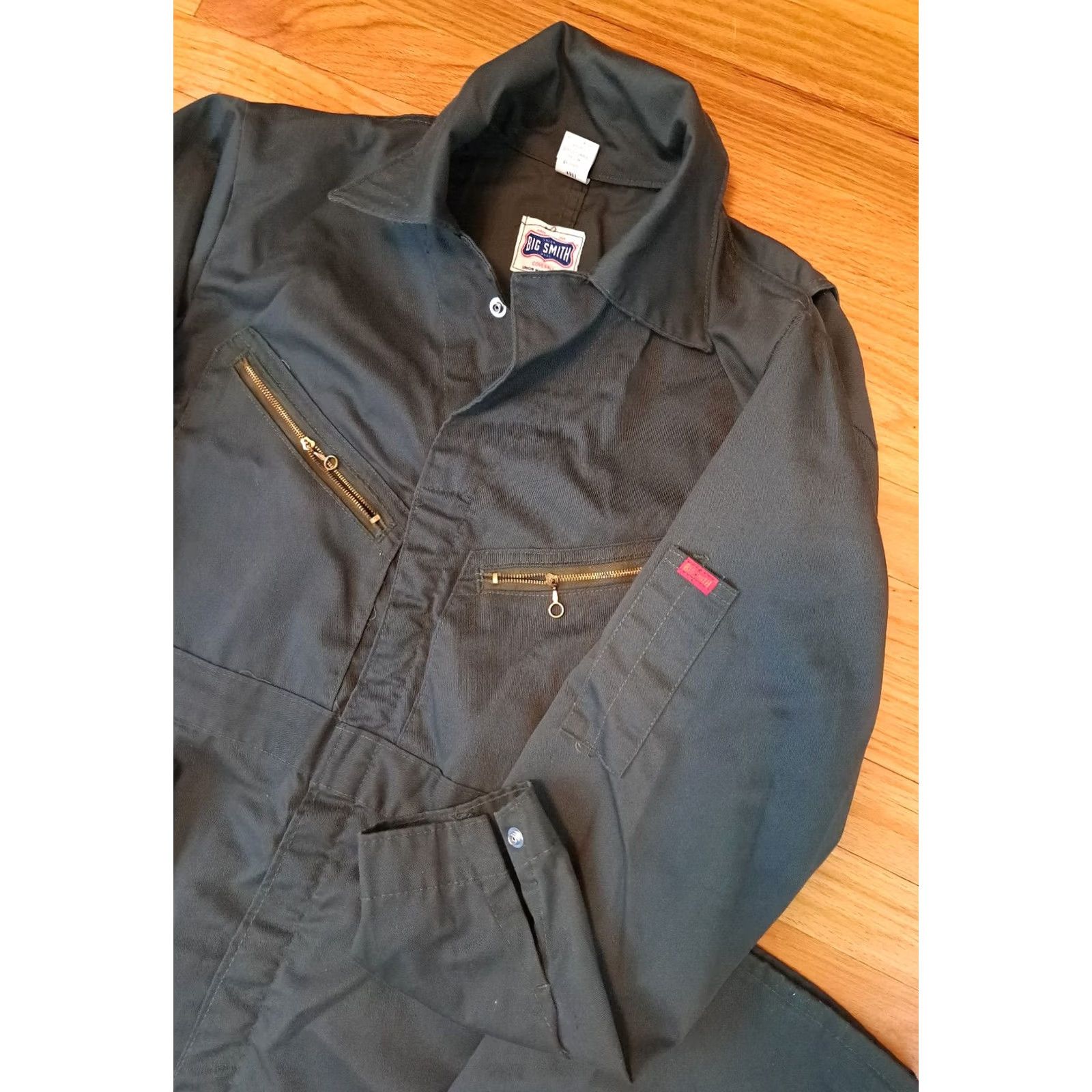 Vintage Big Smith USA made Canvas Coveralls Green Medium Pockets Ring Zipper Shop EUC Size ONE SIZE - 7 Thumbnail