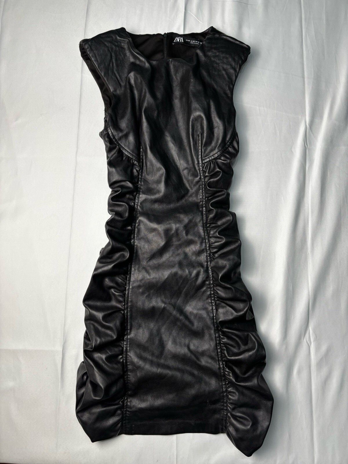 black faux leather dress zara Zara Ruched Bodycon groupColor_Print