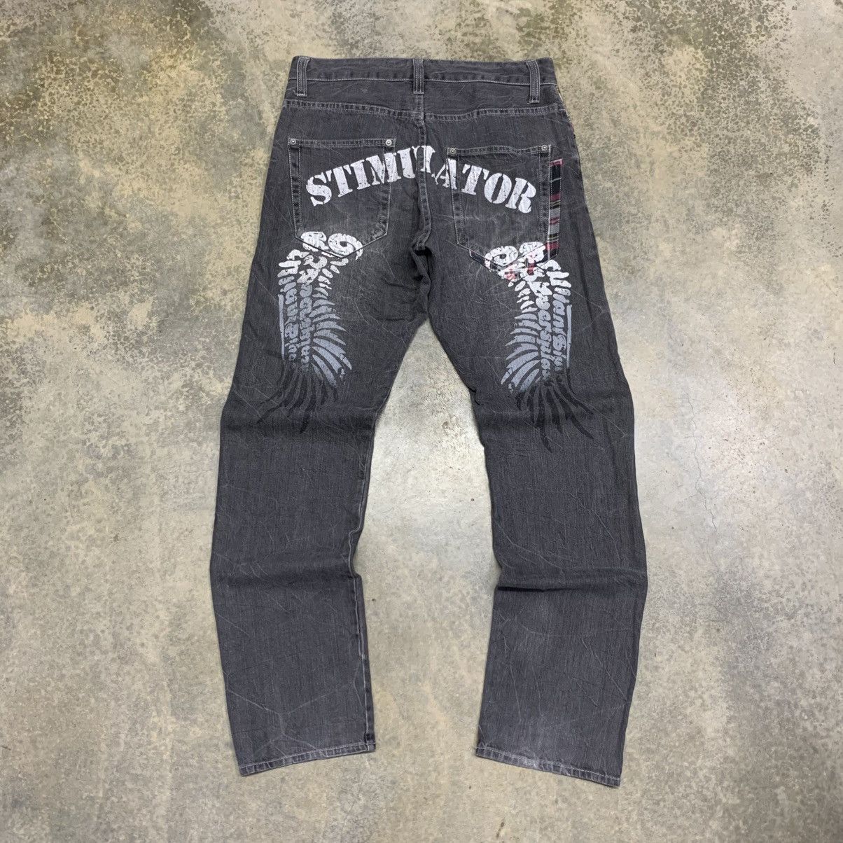 Japanese Brand 🖤 STIMULATOR Distressed Black Washed Jeans Size US 32 / EU 48 - 1 Thumbnail