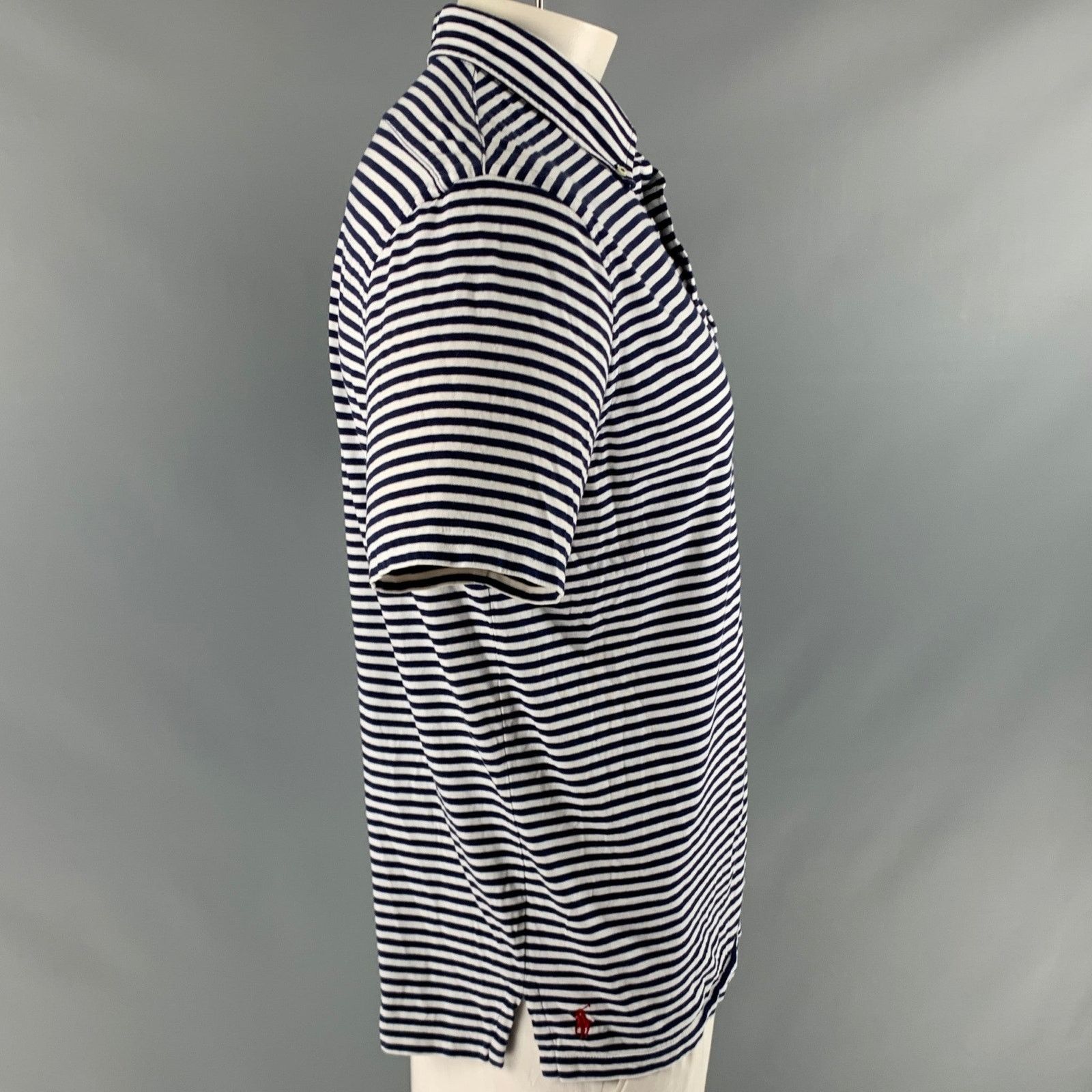 Ralph Lauren Size XL Navy White Stripe Cotton Short Sleeve Polo Size US XL / EU 56 / 4 - 2 Thumbnail