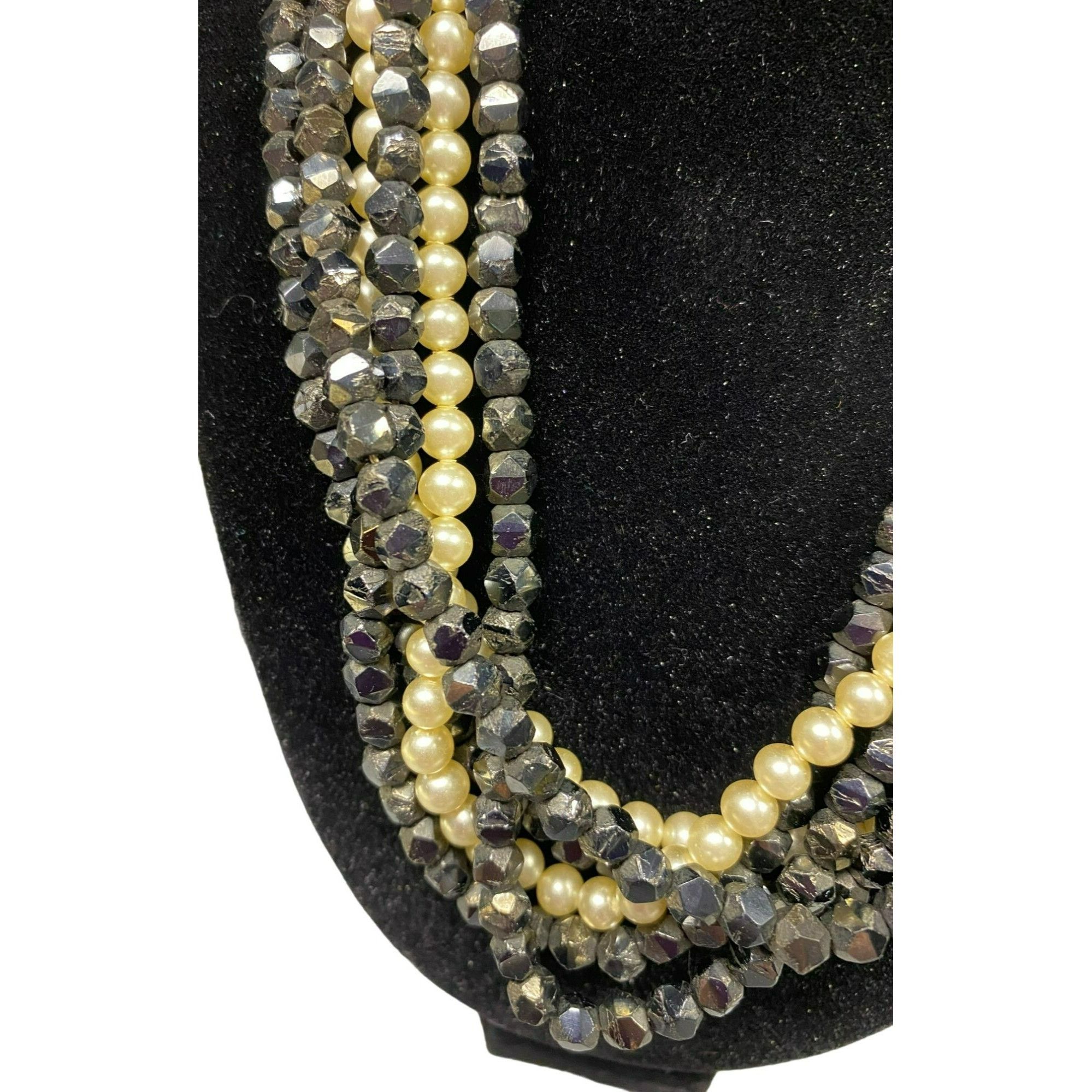 Other Vintage Castlecliff Black & Pearl Beaded Necklace & Clip-On Size ONE SIZE - 3 Thumbnail