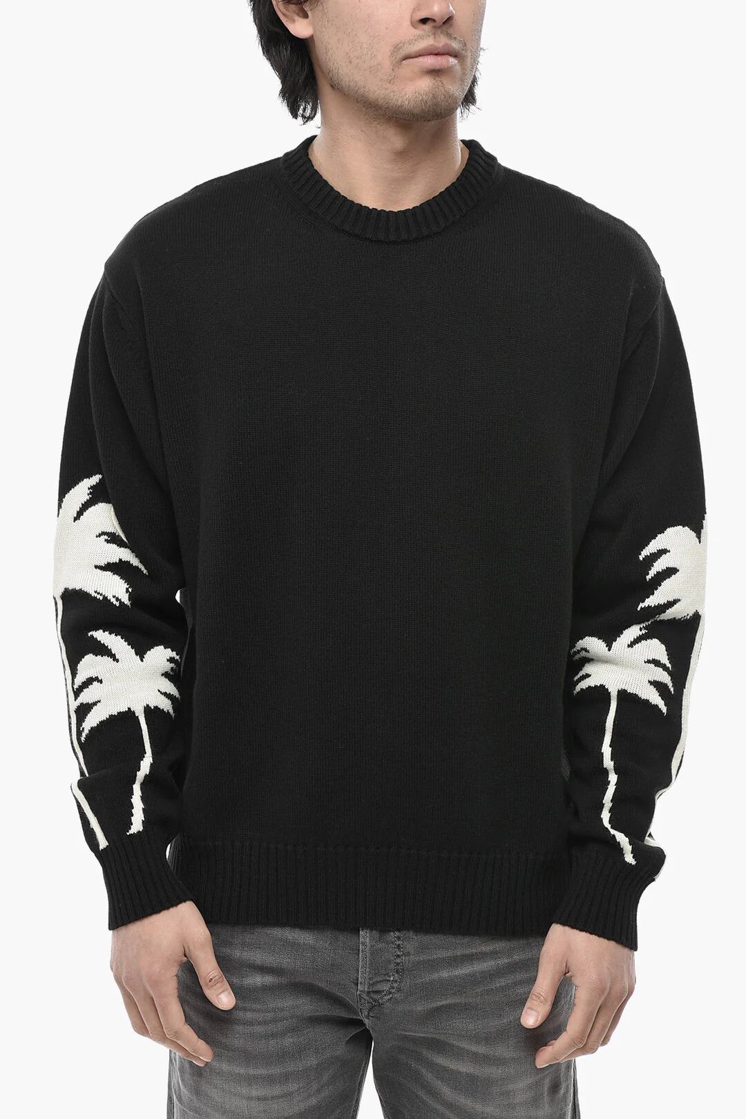 Palm Angels og1mm0326 Cotton-Blend Crewneck Sweater in Black Size US XXL / EU 58 / 5 - 1 Thumbnail