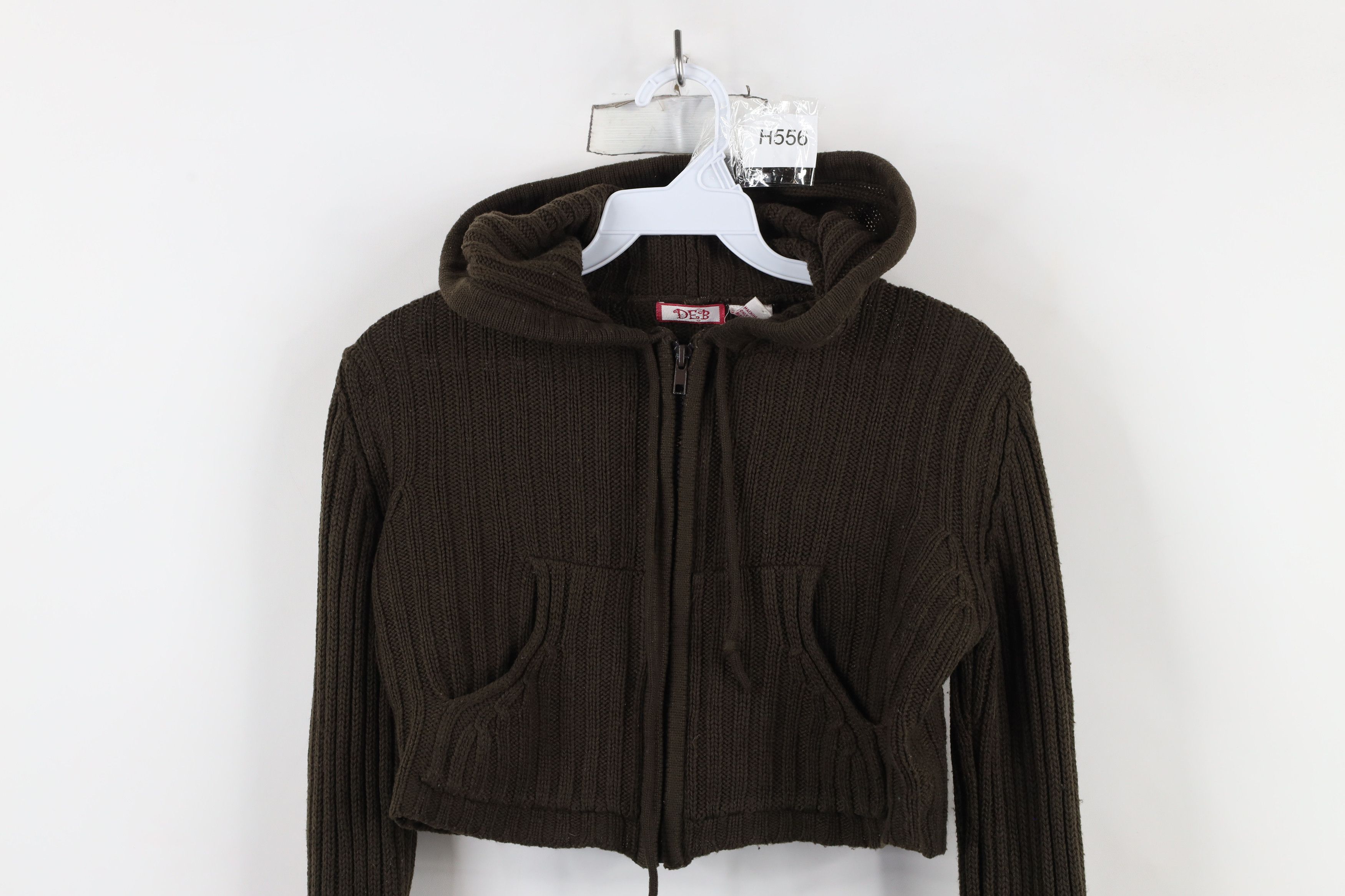 Vintage Vintage 90s Y2K Babydoll Ribbed Knit Hoodie Sweater Brown Size S / US 4 / IT 40 - 2 Thumbnail