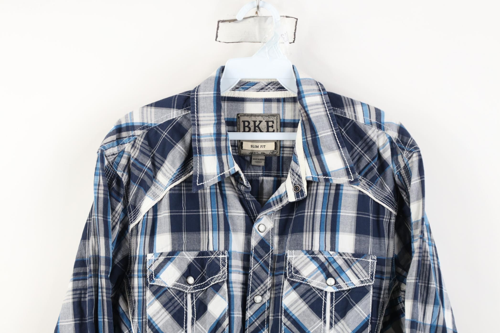 Vintage Buckle BKE Thick Stitch Western Snap Button Shirt Blue Plaid Size US L / EU 52-54 / 3 - 2 Thumbnail