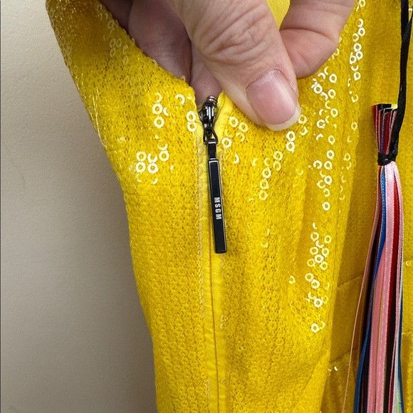 MSGM MSGM all over Yellow Sequin pleated skirt strap sleeve dress Size L / US 10 / IT 46 - 12 Thumbnail