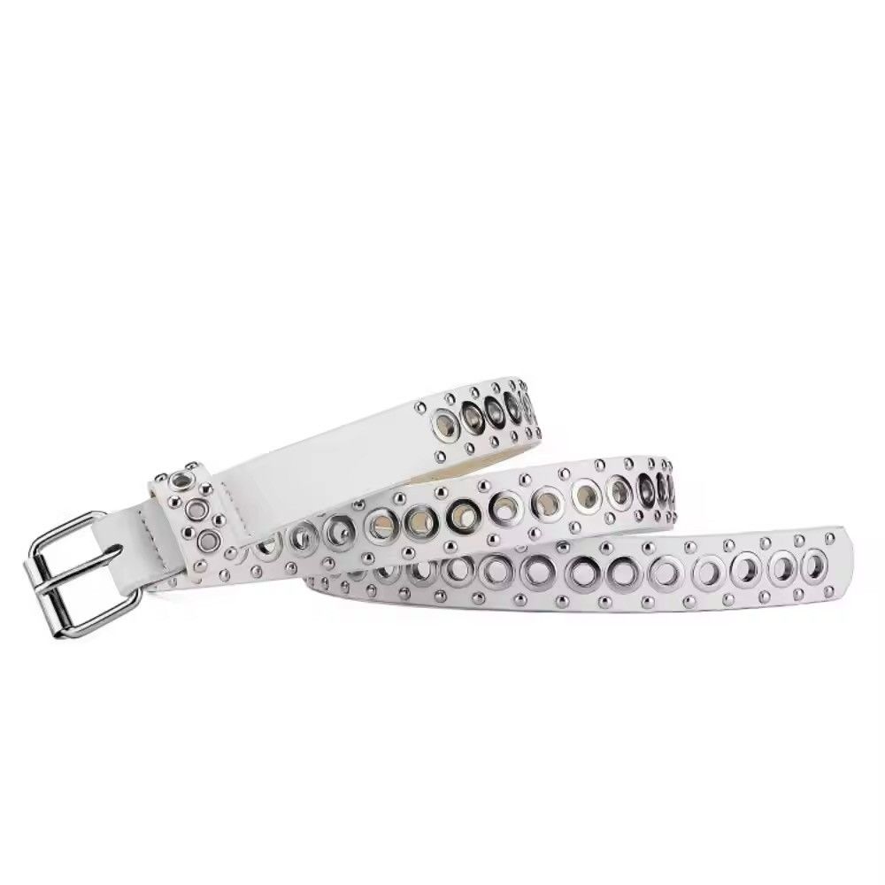 Designer 110cm Round Hole Punk White Belt Size ONE SIZE - 4 Thumbnail