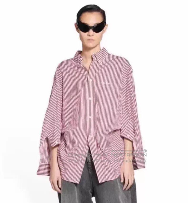 Other Balenciaga Burgundy Vertical Striped Cotton Collar Single- Size XXS / US 00 / IT 34 - 8 Thumbnail