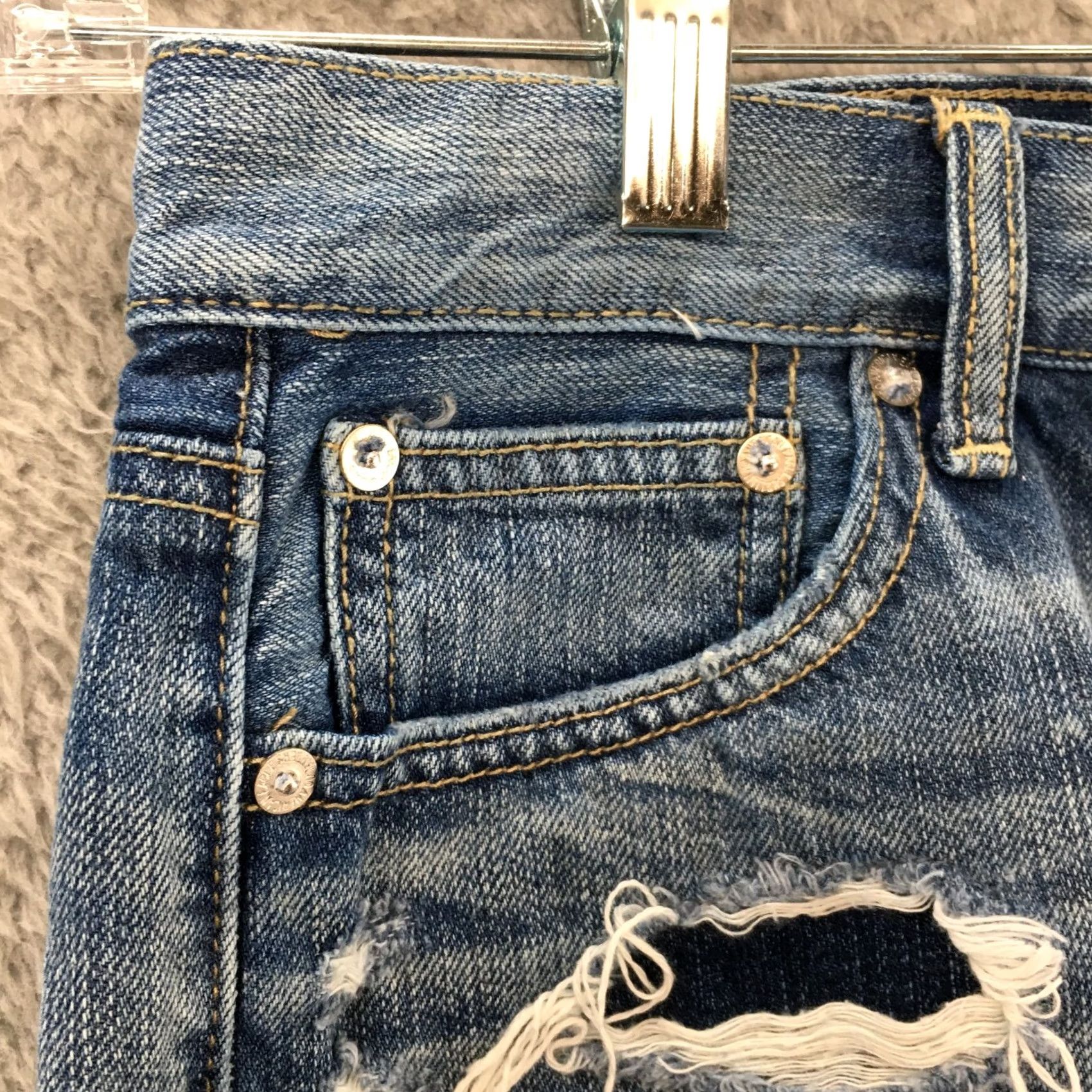 American Eagle Outfitters VINTAGE American Eagle Short Womens 2 Blue Cut-Off Hi-Rise Distressed Button Fly Size 26" / US 2 / IT 38 - 2 Thumbnail