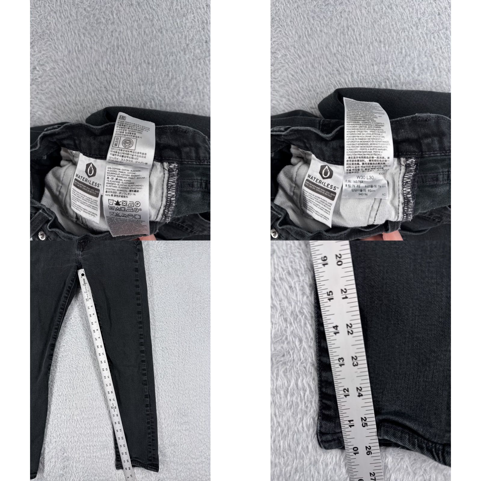 Levi's Levis Premium Jeans Adult 30 Black Denim 512 Cotton Distressed 28x26 Big E Size US 30 / EU 46 - 8 Thumbnail