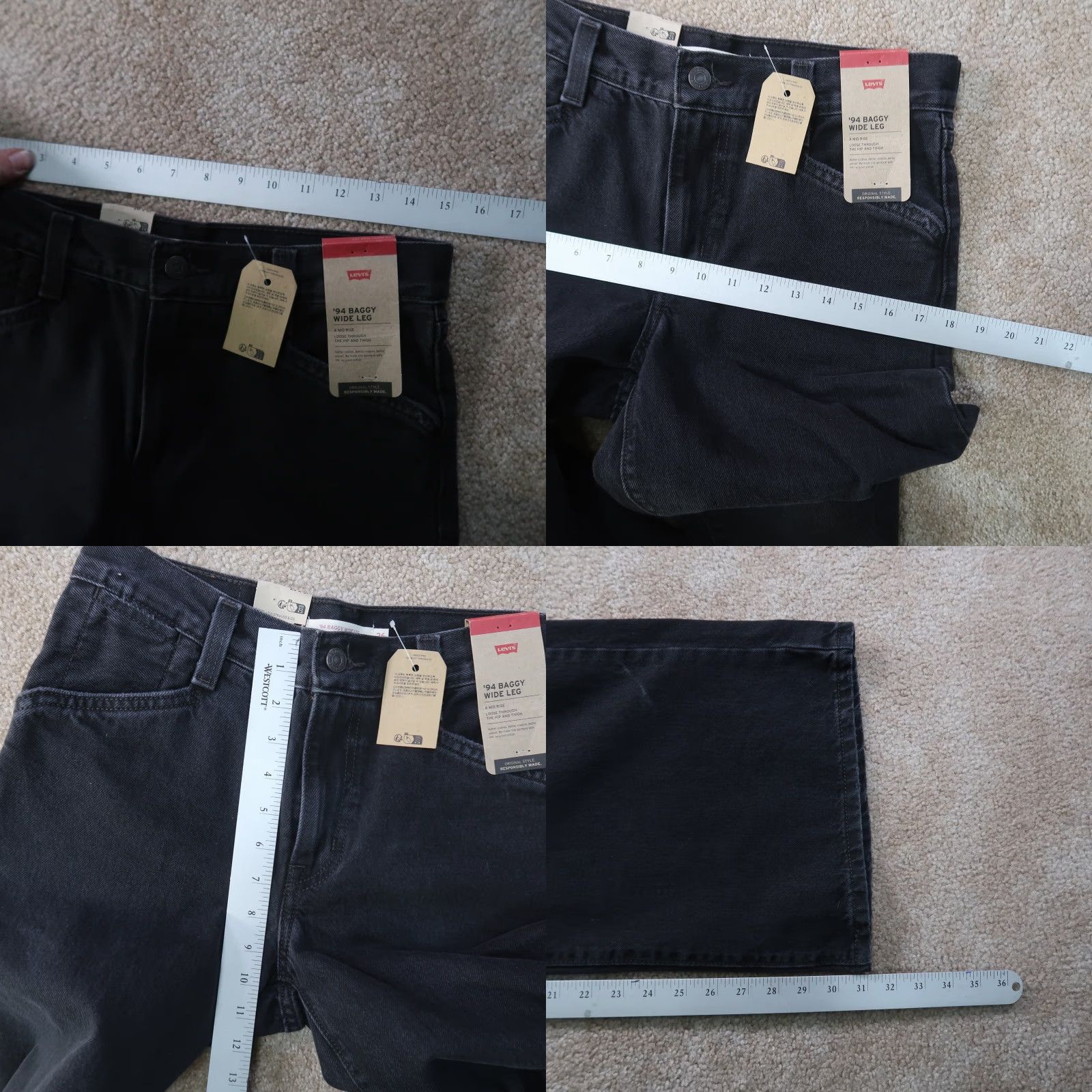 Levi's VINTAGE Levi's 94 baggy Jeans Women's 26x31 Black Denim High rise Straight 5-Pocket 90s Womens Size 26" / US 2 / IT 38 - 9 Thumbnail