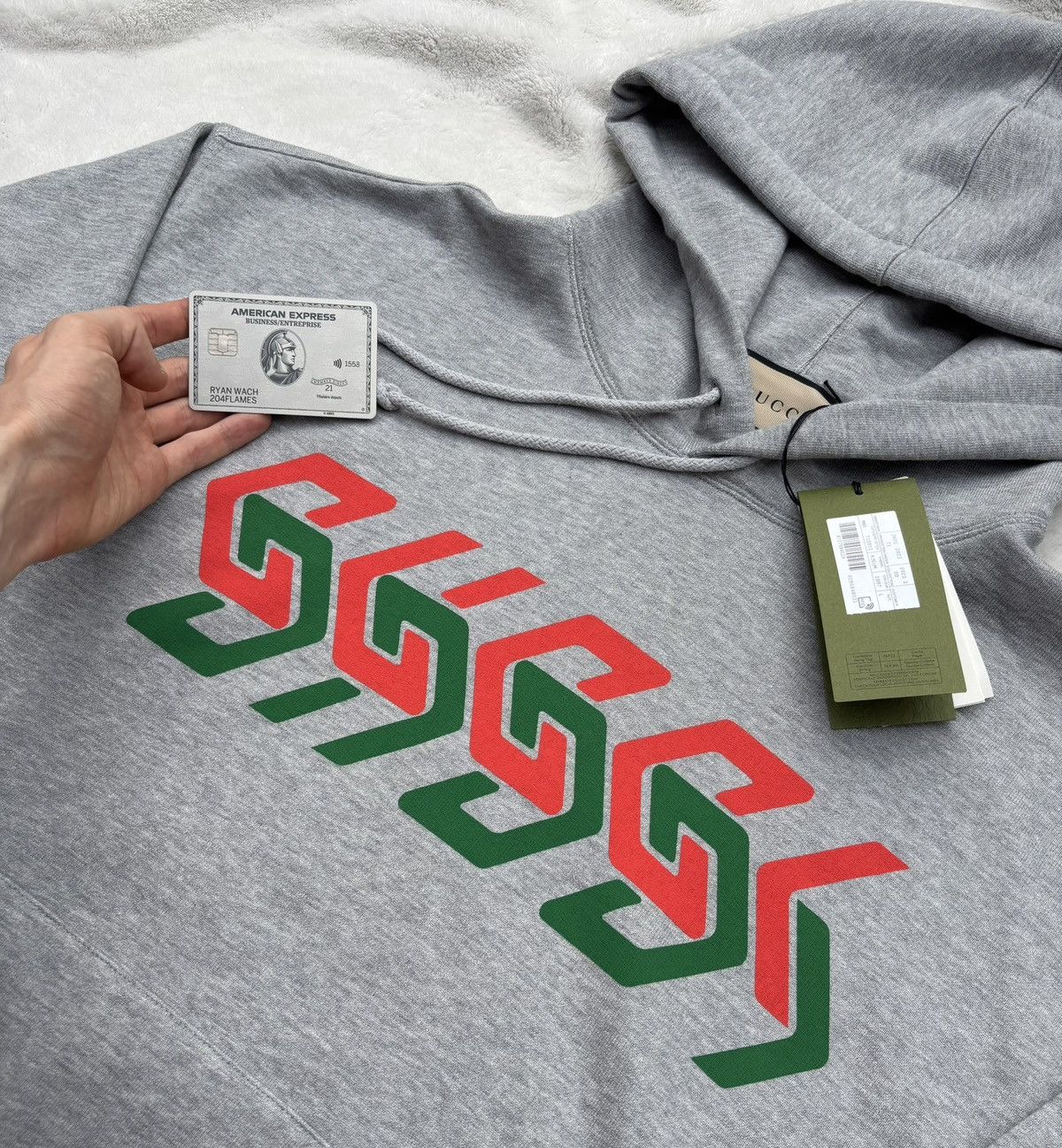 Gucci Gucci Grey Green/Red Chain Logo Hoodie Size US XL / EU 56 / 4 - 2 Thumbnail