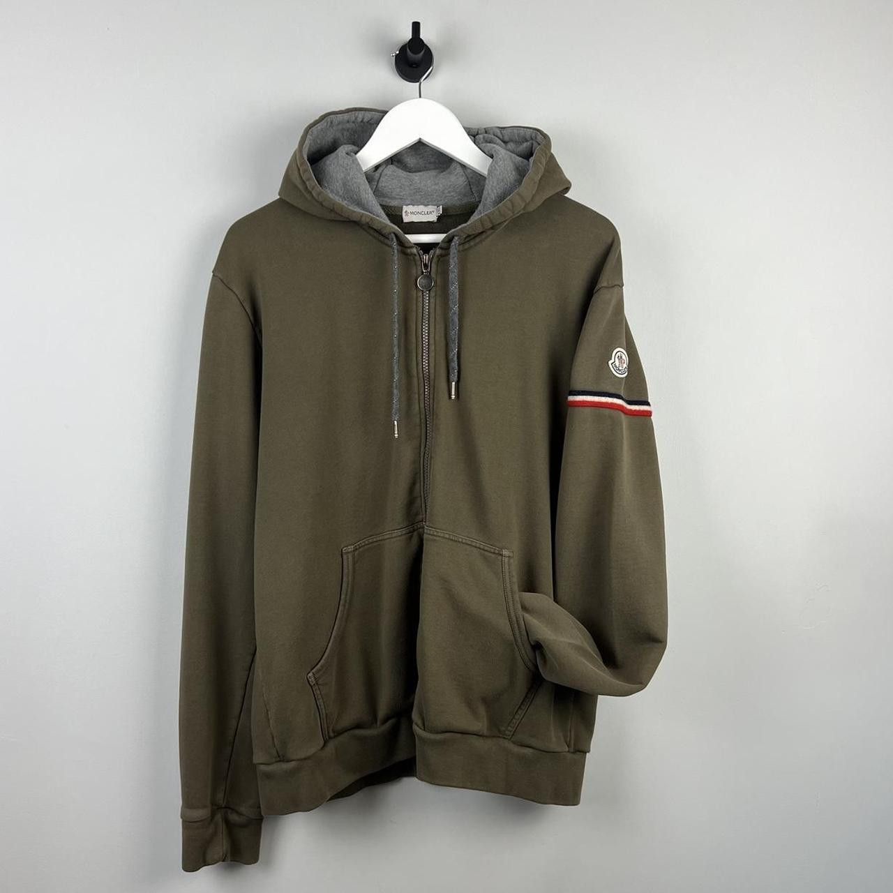 image of Moncler Maglia Logo Zip Hoodie in Kaki, Men's (Size XL)