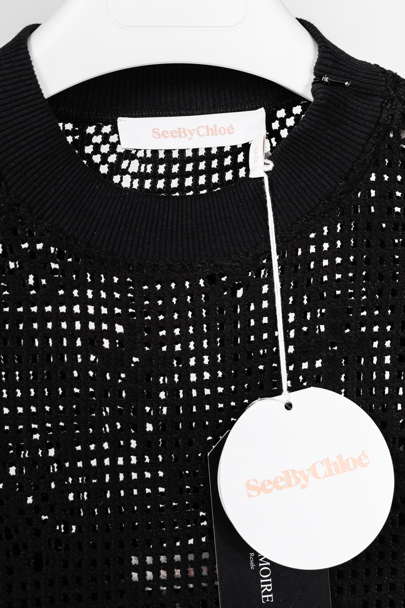 See by Chloe See by Chloe Black Crochet Long-Sleeve Mini Dress Size L / US 10 / IT 46 - 4 Thumbnail