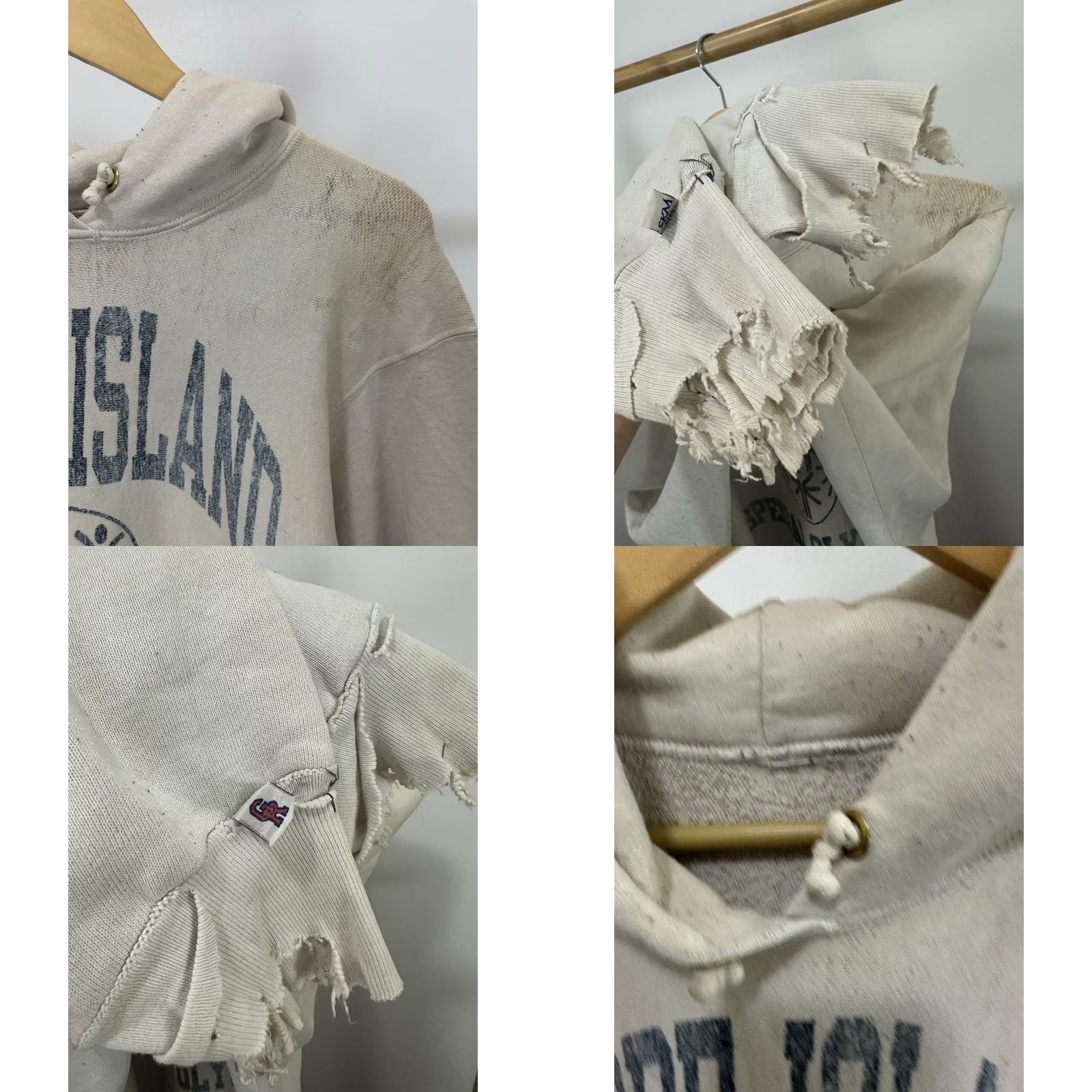 RHODE VTG Rhode Island Special Olympics Thrashed Distressed Worn Weave Hoodie XL Mens Ivory Pullover Grunge THRASHED DISTRESSED WORN threadbare thin 90s Size US XL / EU 56 / 4 - 8 Thumbnail