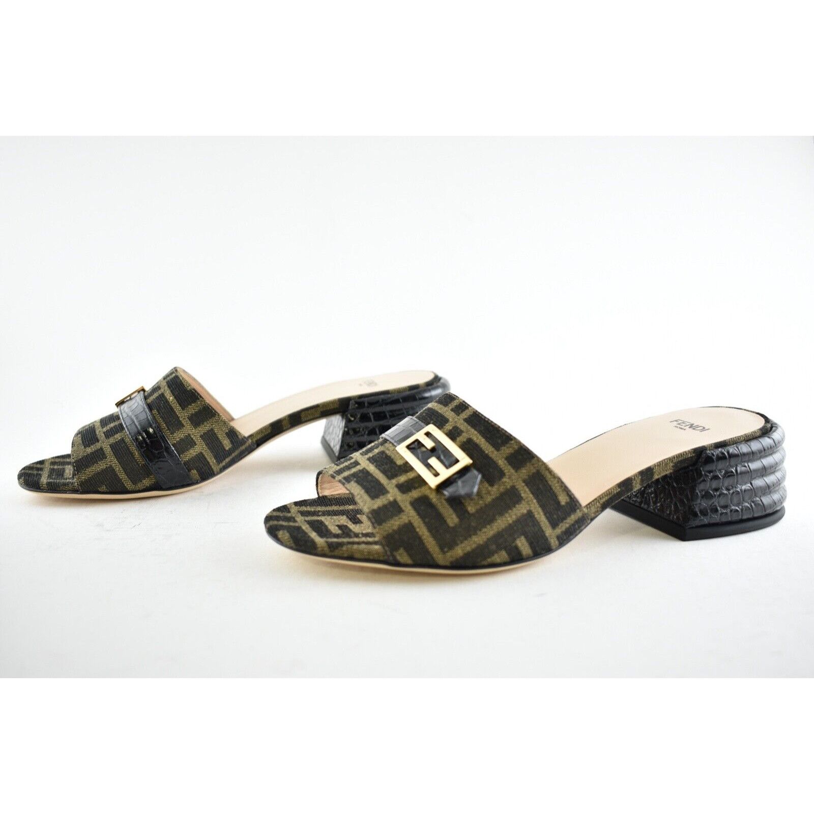 Fendi FF Monogram Backless Sandal Block Heel Mule Slide Pump 37 Size US 7 / IT 37 - 10 Thumbnail