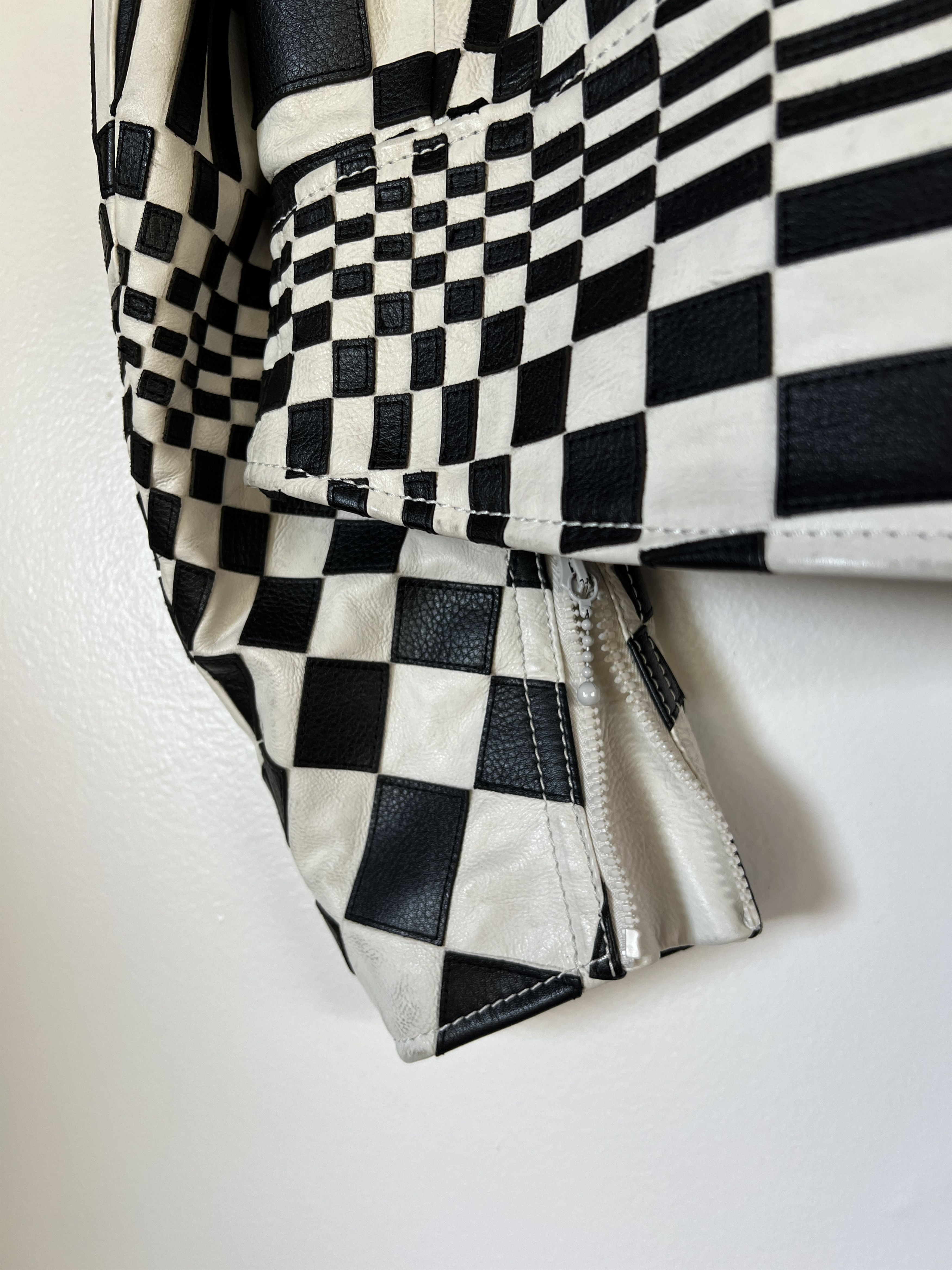 SS21 RUNWAY CHECKER PATCHWORK LEATHER BIKER JACKET SZ 46