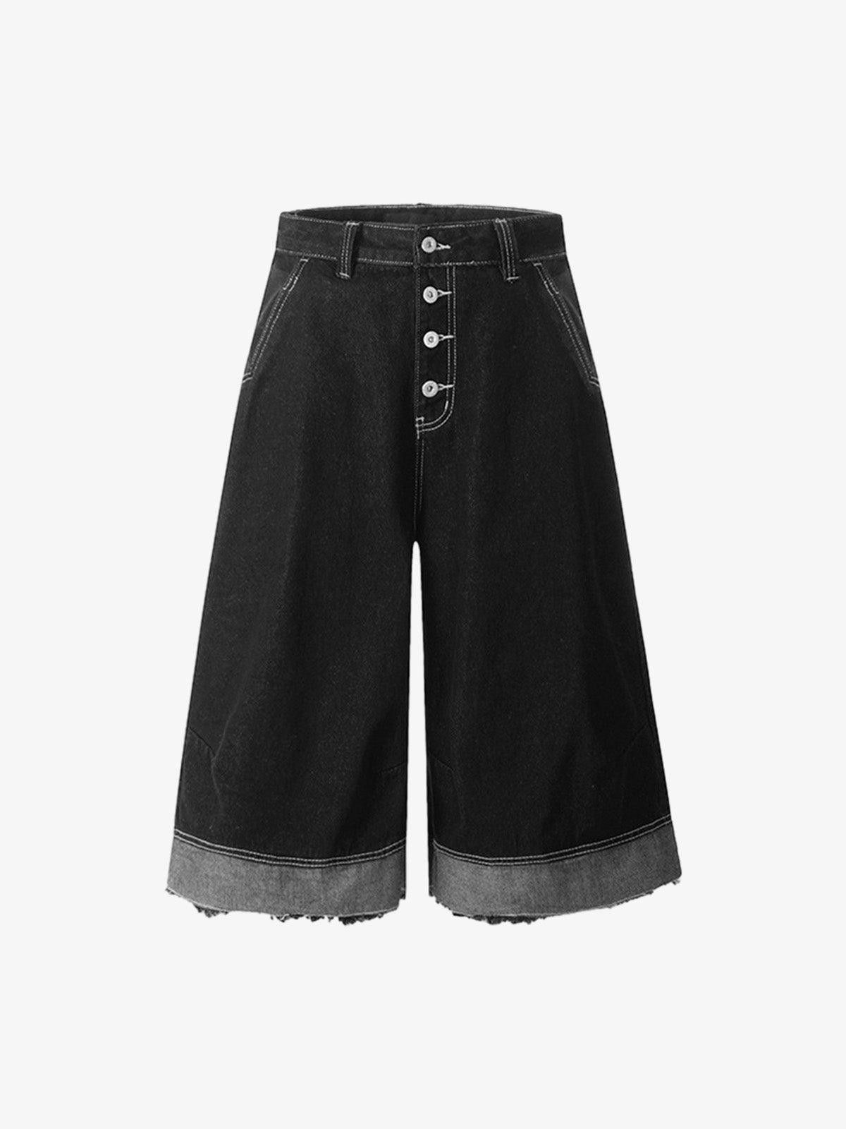 Jean Black Multi-pocket Exposed Raw Edge Cropped Jeans Size US 34 / EU 50 - 1 Thumbnail