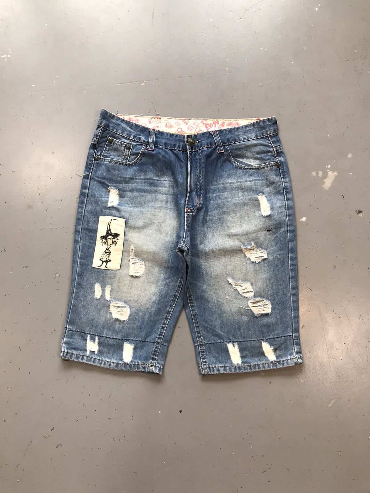 Japanese Brand × Vintage Vintage Evisu inspired daromadoll patch work denim jort Size US 34 / EU 50 - 2 Thumbnail