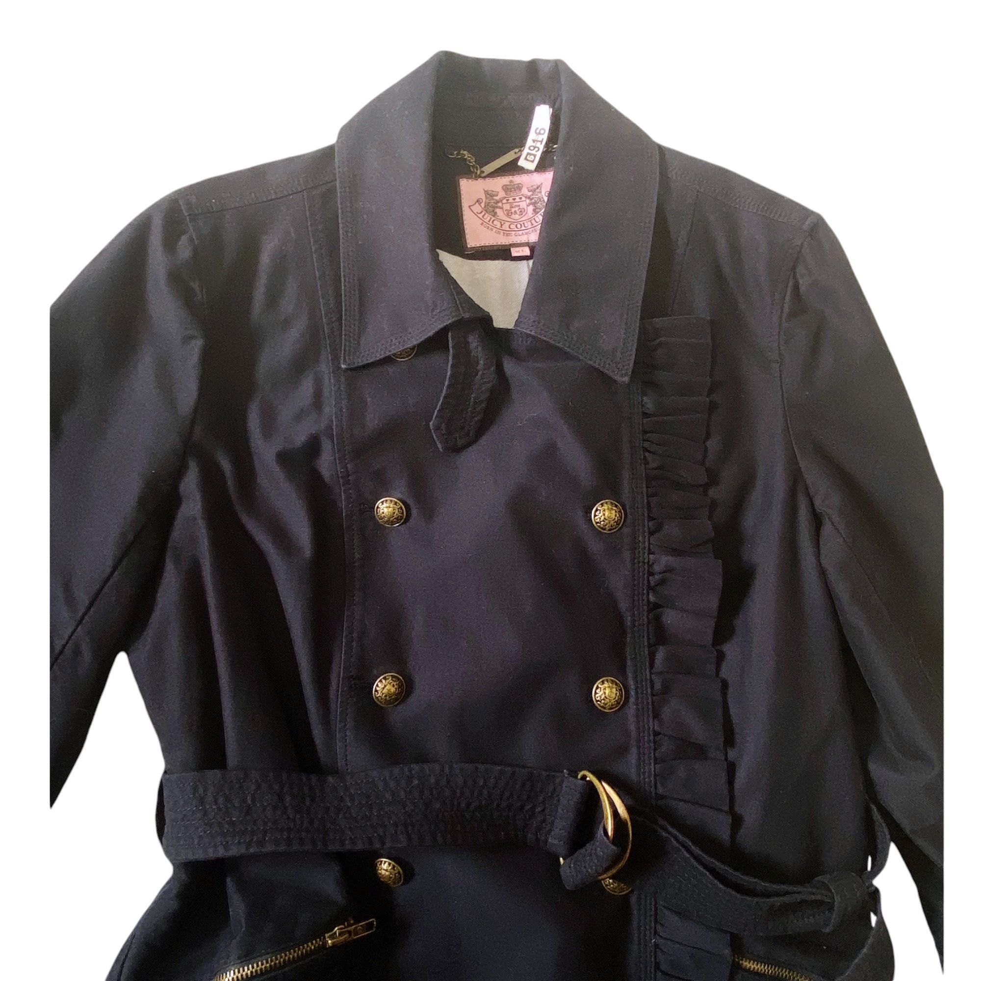 Juicy Couture Juicy Couture Ruffle Trench Coat XL Navy Belted Y2K Rare Size XL / US 12-14 / IT 48-50 - 8 Thumbnail