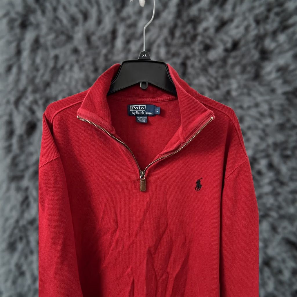 Ralph Lauren VINTAGE Polo Ralph Lauren Sweater Mens Large Red 1/4-Zip Pullover Cotton Pony Size US L / EU 52-54 / 3 - 1 Thumbnail