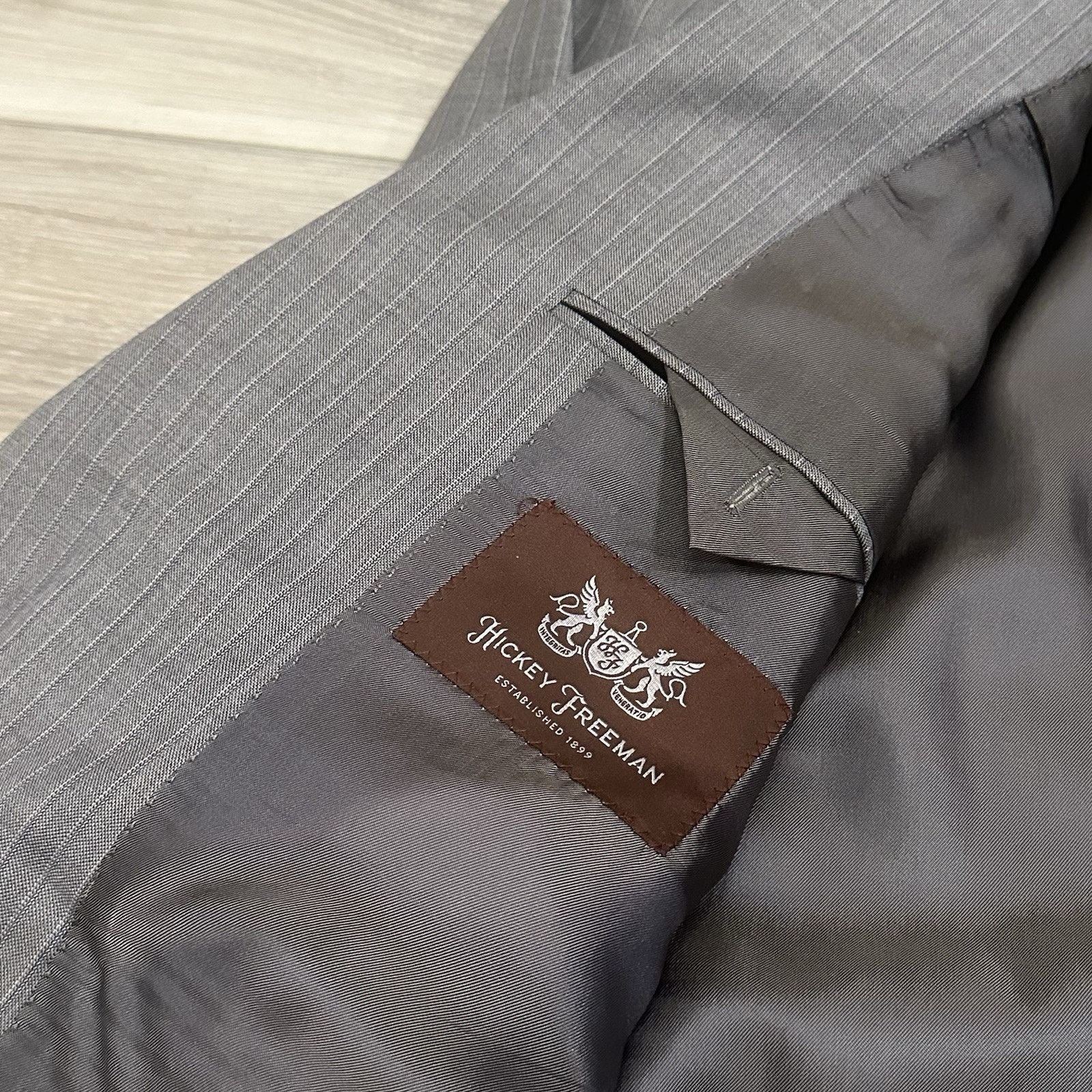 Hickey Freeman Hickey Freeman Mens 2 Piece Suit 42R Solid Grey Pleated Size 42R - 8 Thumbnail