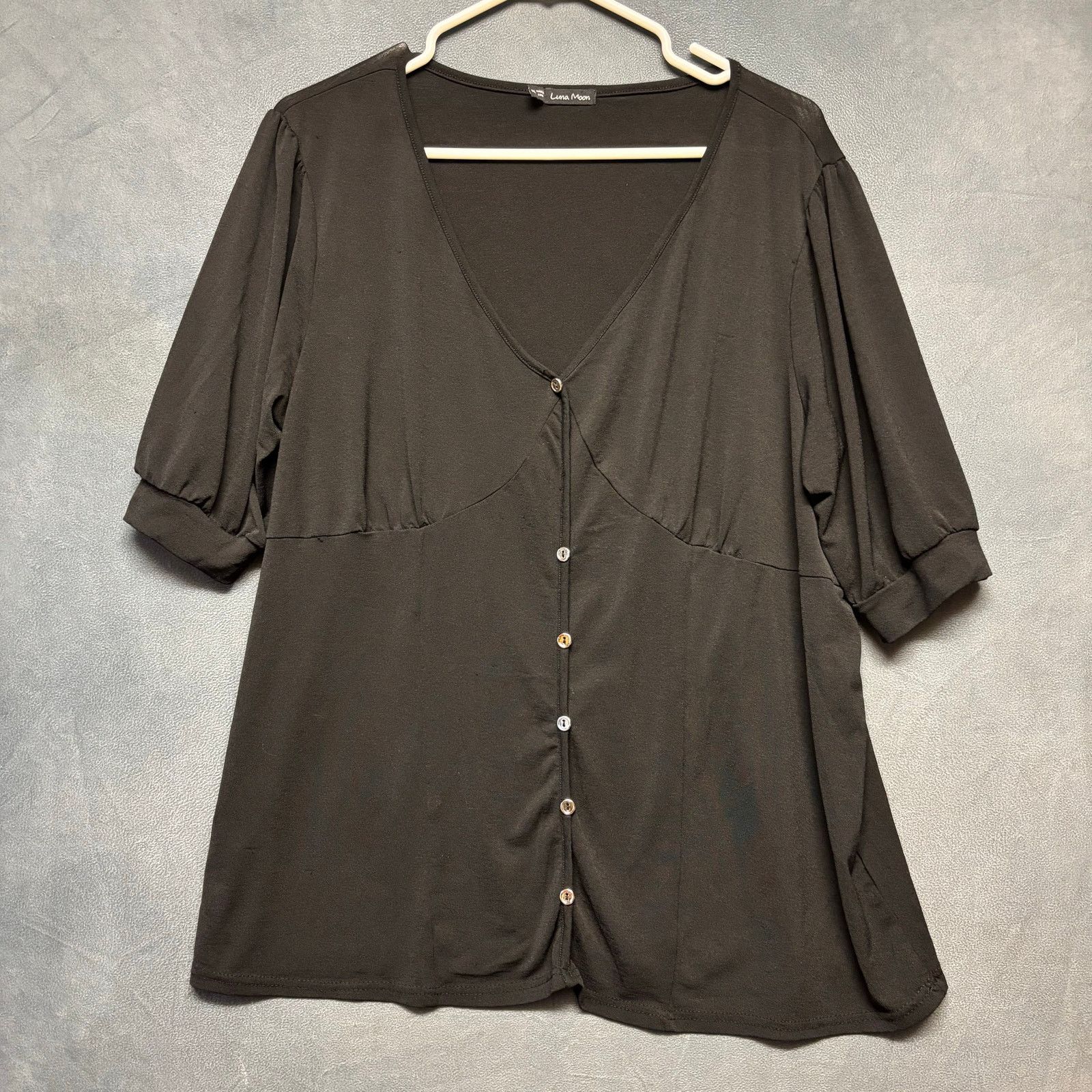 Other Luna Moon Black Button Front Blouse Puff Sleeve Casual Top Size XXL / US 16-18 / IT 52-54 - 1 Thumbnail