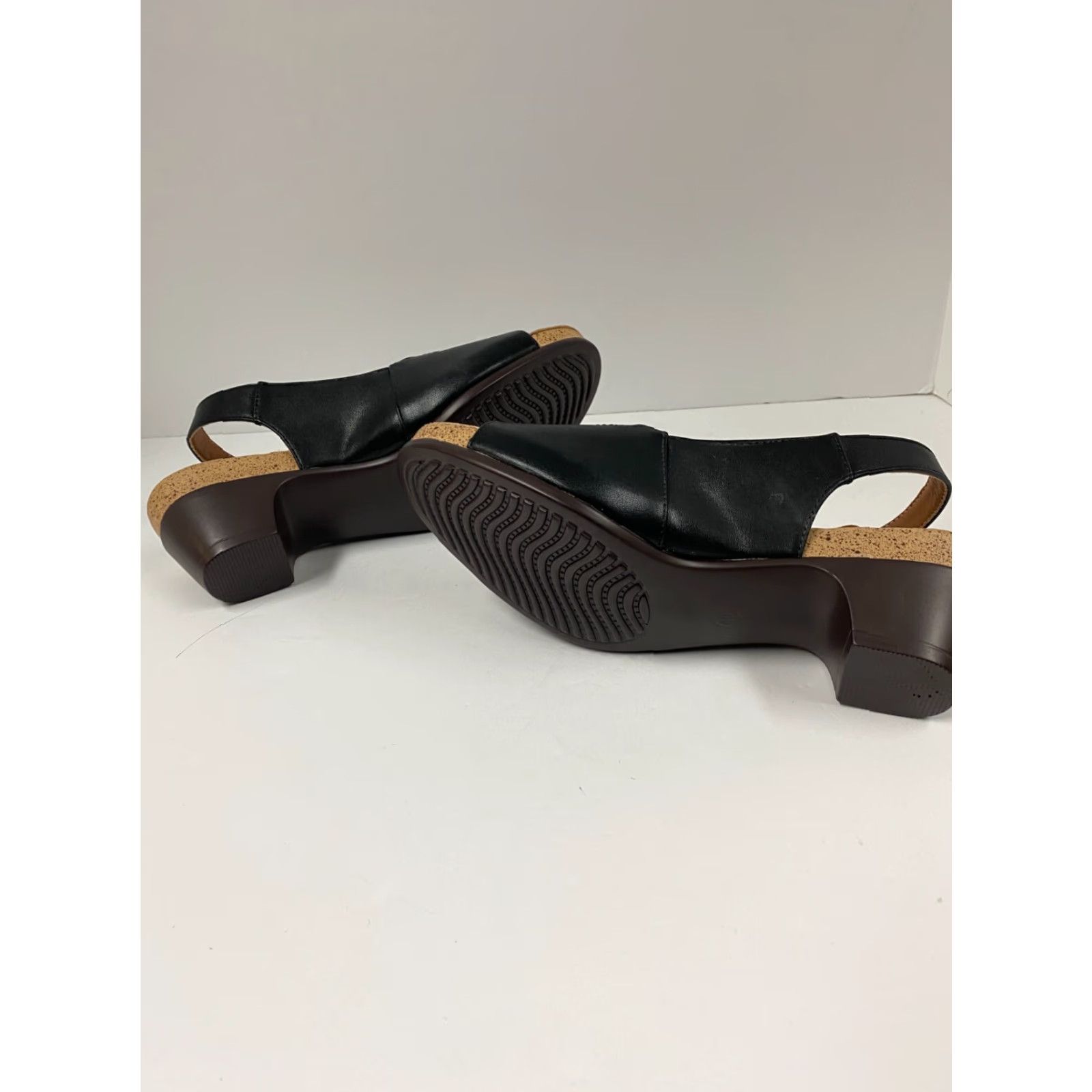 Vintage Voperin Womens Pumps Black Leather Open Toe Strap Buckle High Heel Block 3-3.9 in US 9 EU 40 AU 9 UK 7 Size Size US 10 / IT 40 - 7 Thumbnail