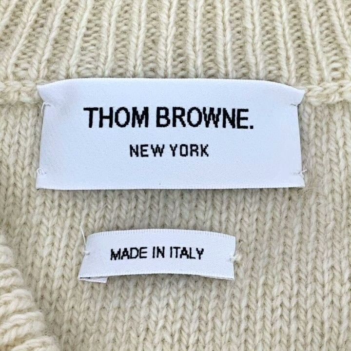 Thom Browne THOM BROWNE Beige Striped Wool V-Neck Sleeveless Knit Vest Size US M / EU 48-50 / 2 - 5 Thumbnail
