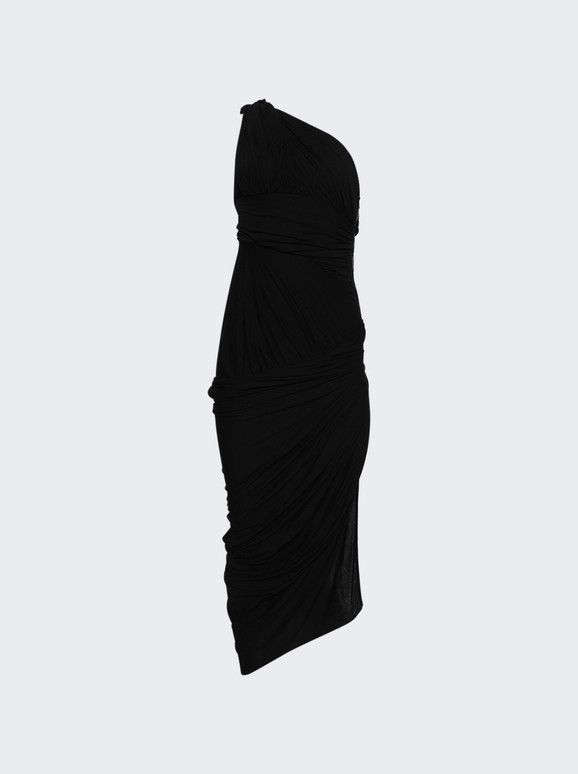 Rick Owens o1mle0426 Lido Draped Midi Dress in Black Size XS / US 0-2 / IT 36-38 - 1 Thumbnail