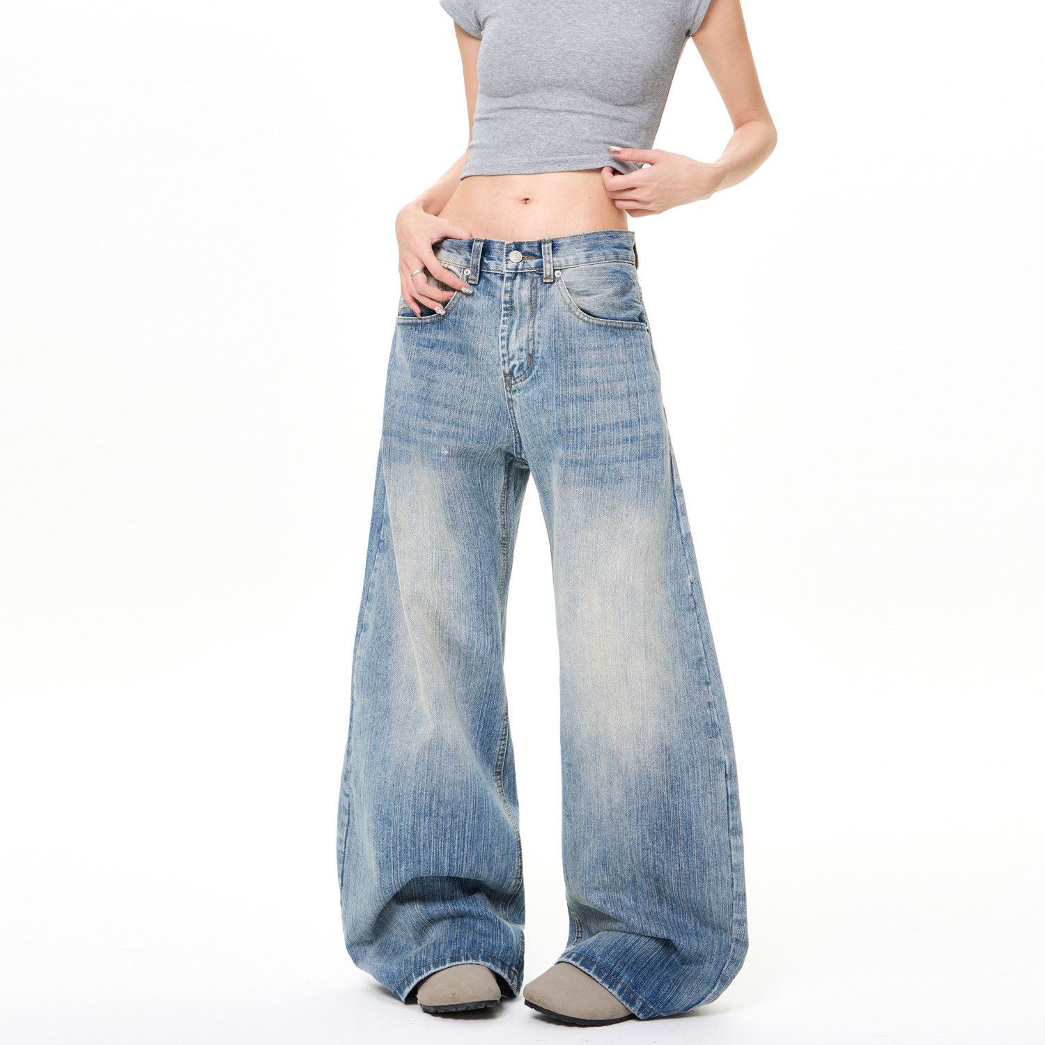 Vintage Retro Men's Washed Cleanfit Bamboo Pattern Curved Jeans Size US 32 / EU 48 - 2 Thumbnail